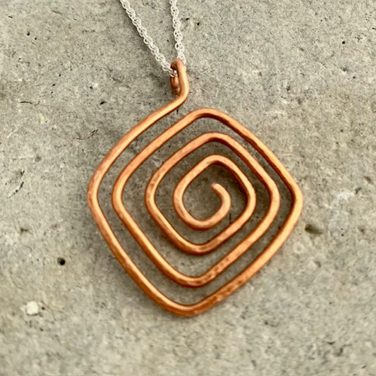 Hammered Copper Square Spiral Pendant