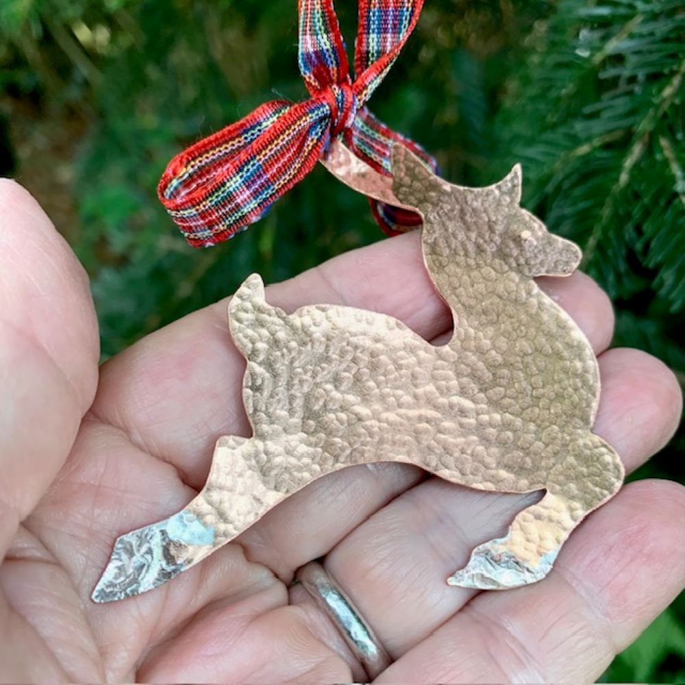 Hammered Copper and Silver Reindeer Christmas Tree Decoration