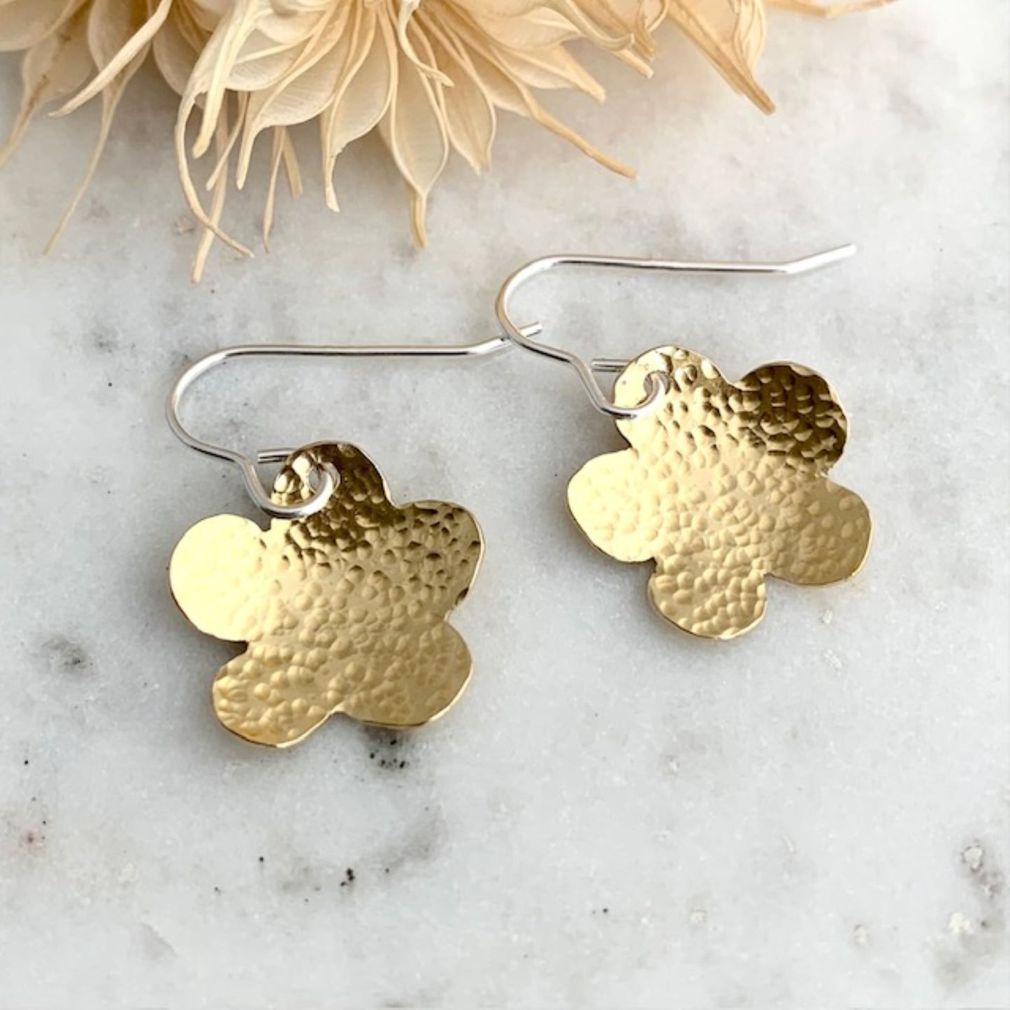 Hammered Daisy Brass Flower Earrings