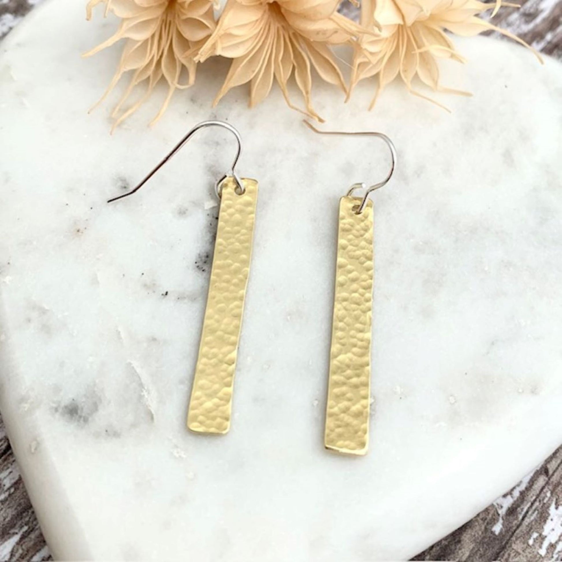 hammered Dangle Brass Rectangle Earrings