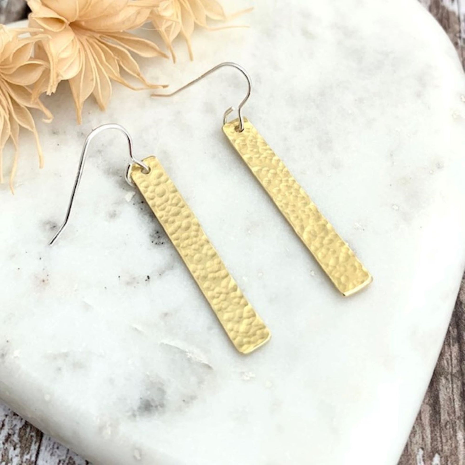 Hammered Dangly Brass Bar Earrings