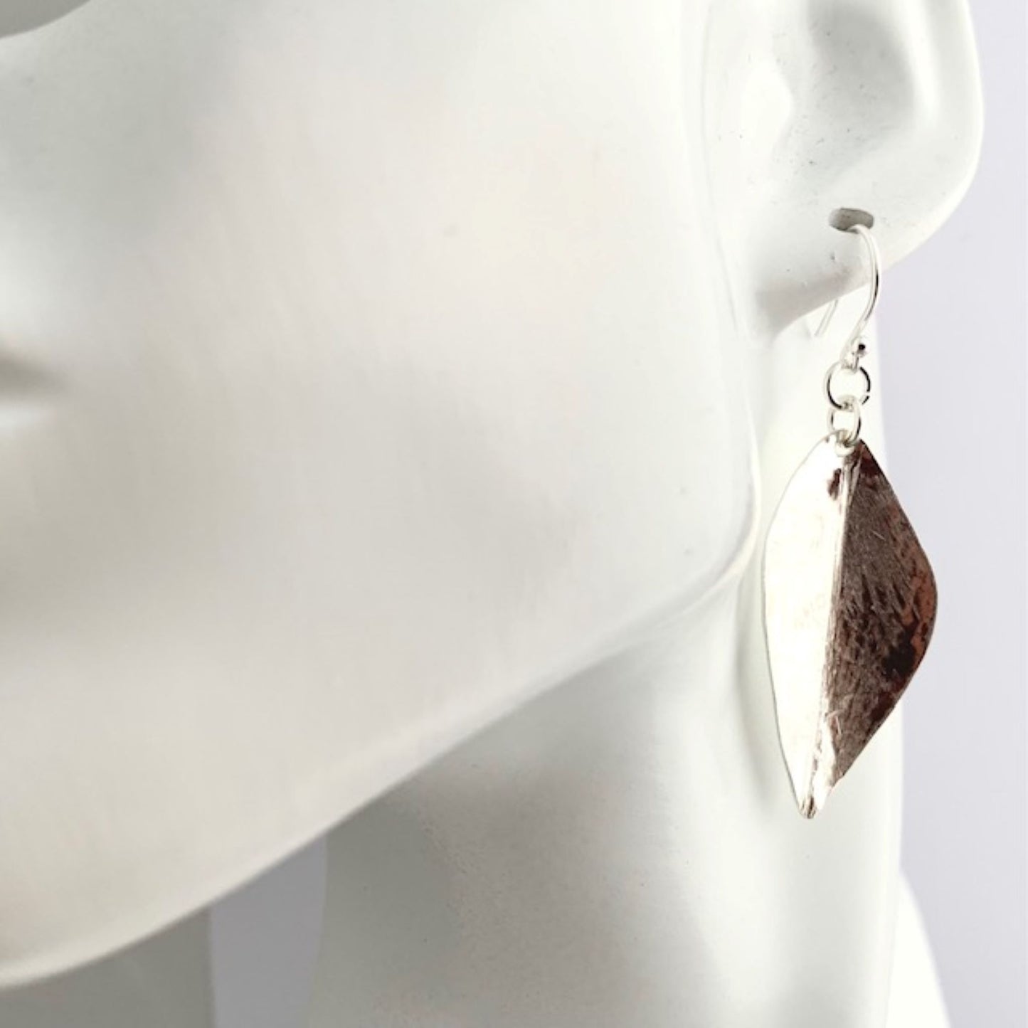 Hammered Sterling Silver Fold Formed Dangle Leaf Earrings