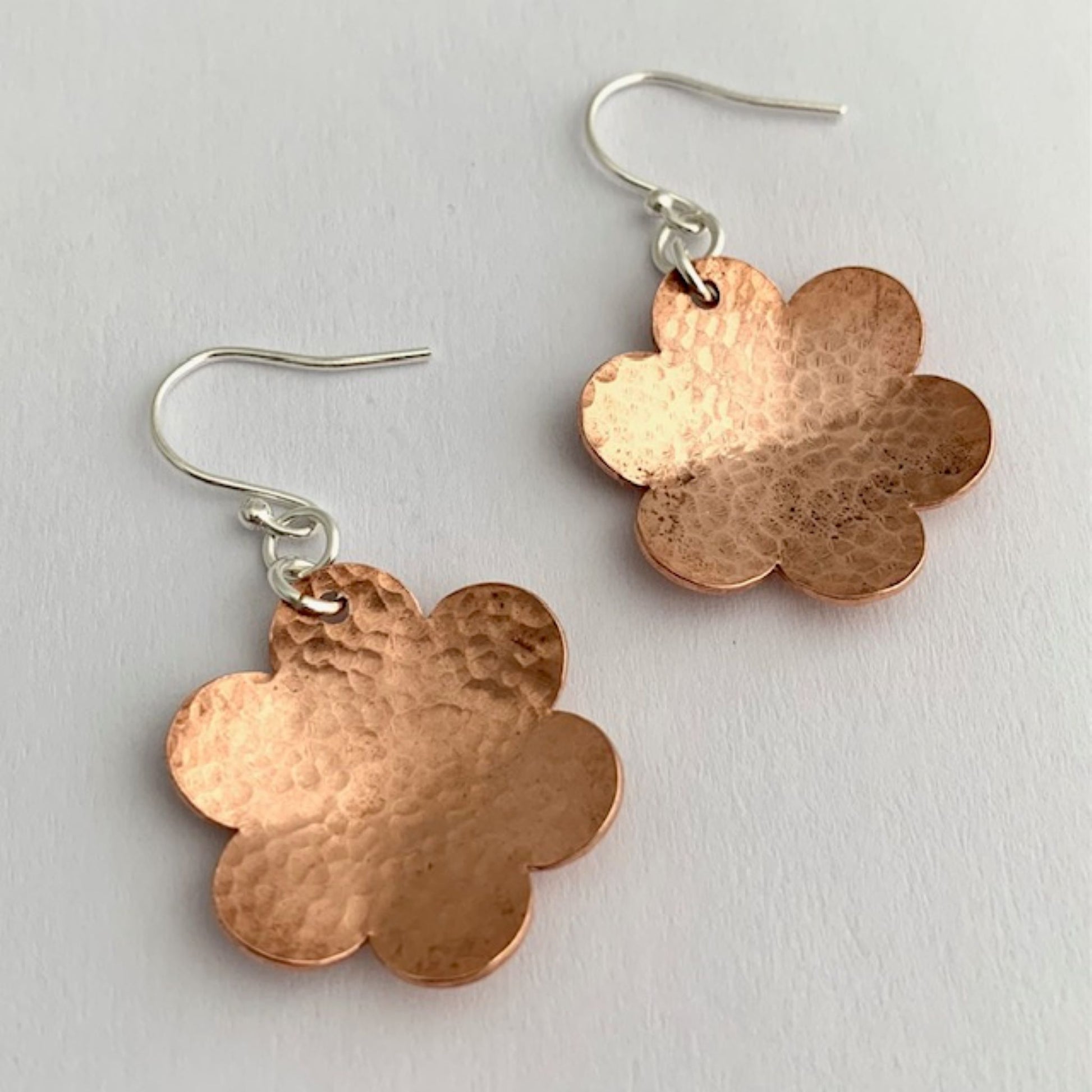 Hammered Dimpled Copper Daisy Flower Earrings