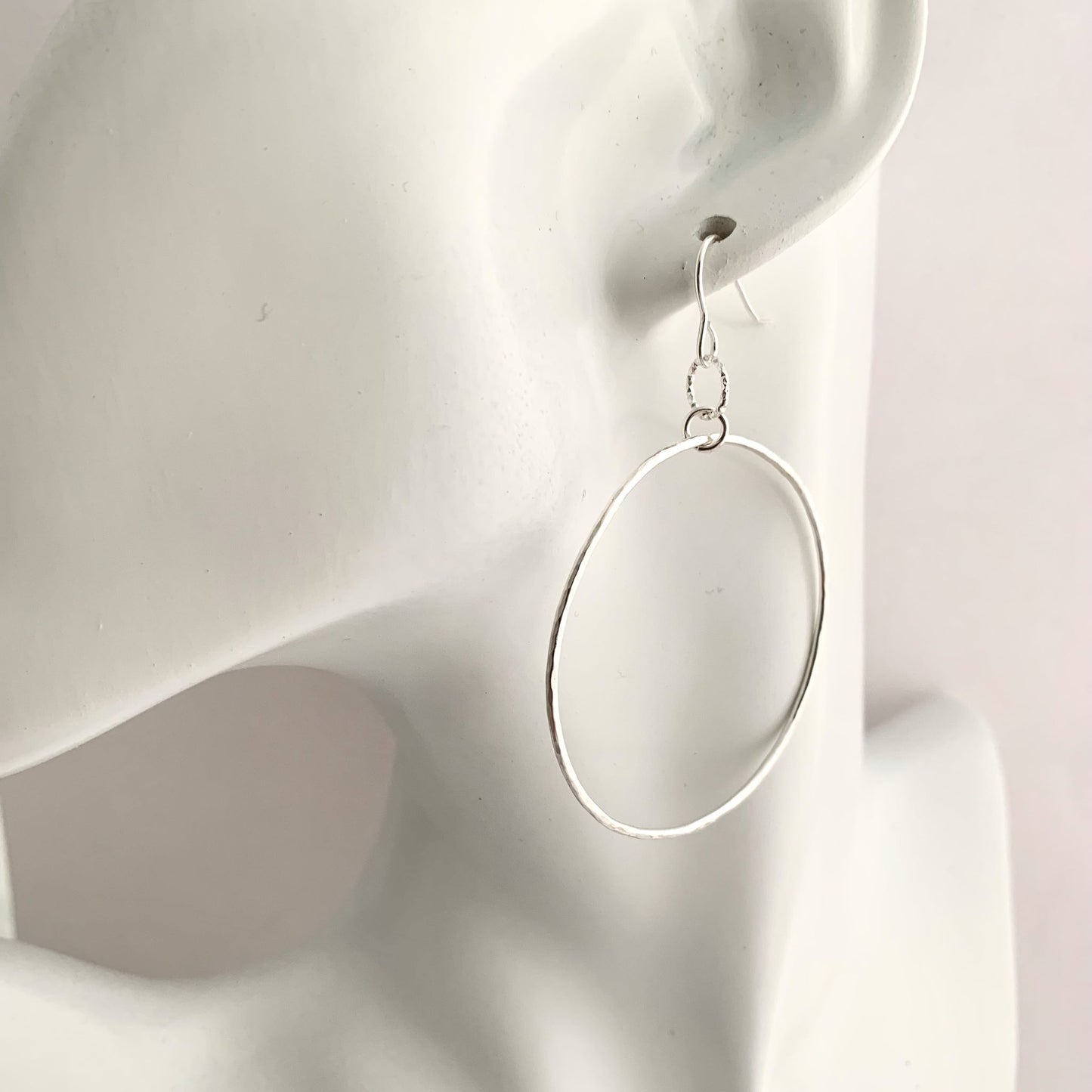 Hammered Large Sterling Silver Hoop Earrings