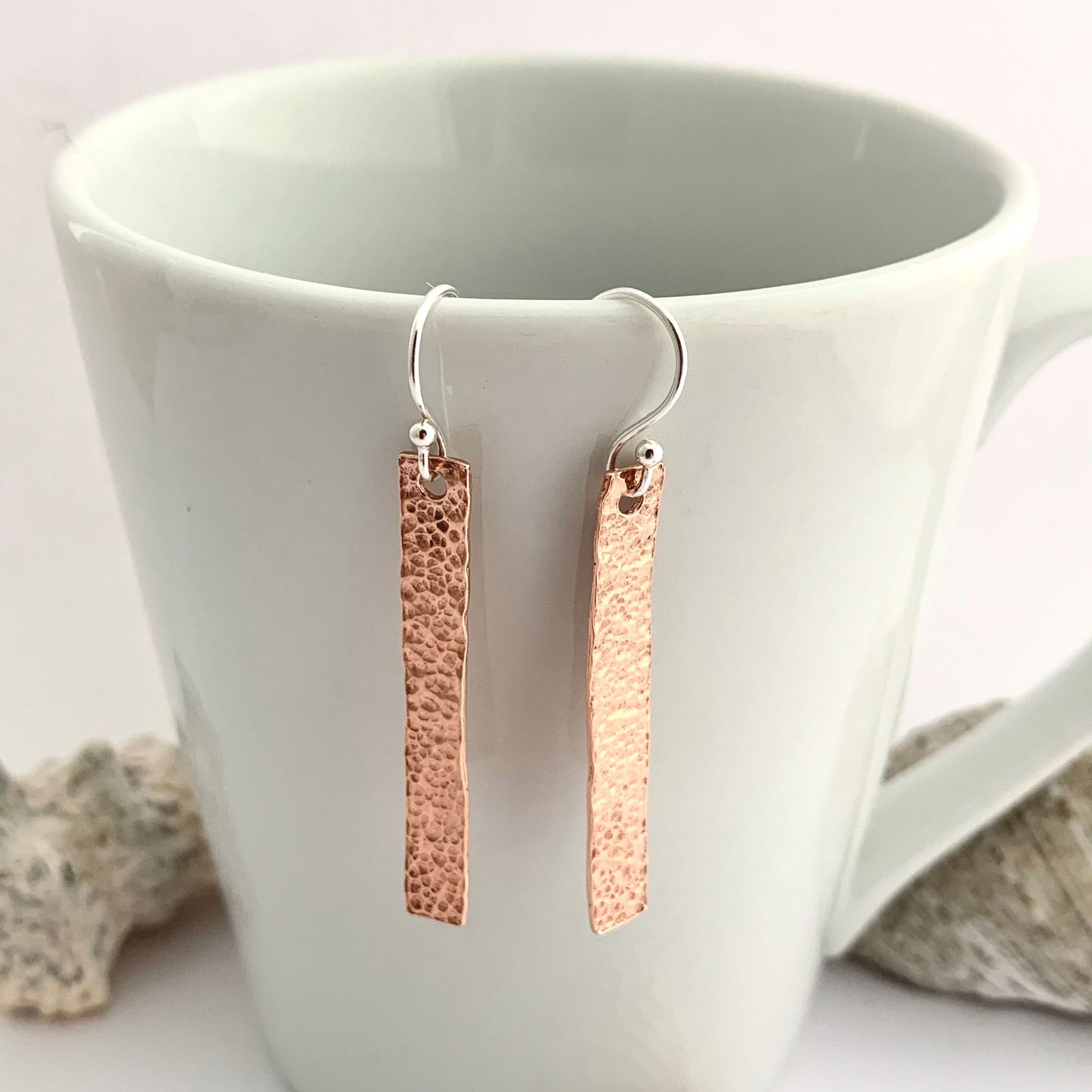 Hammered Long Copper Stick Earrings