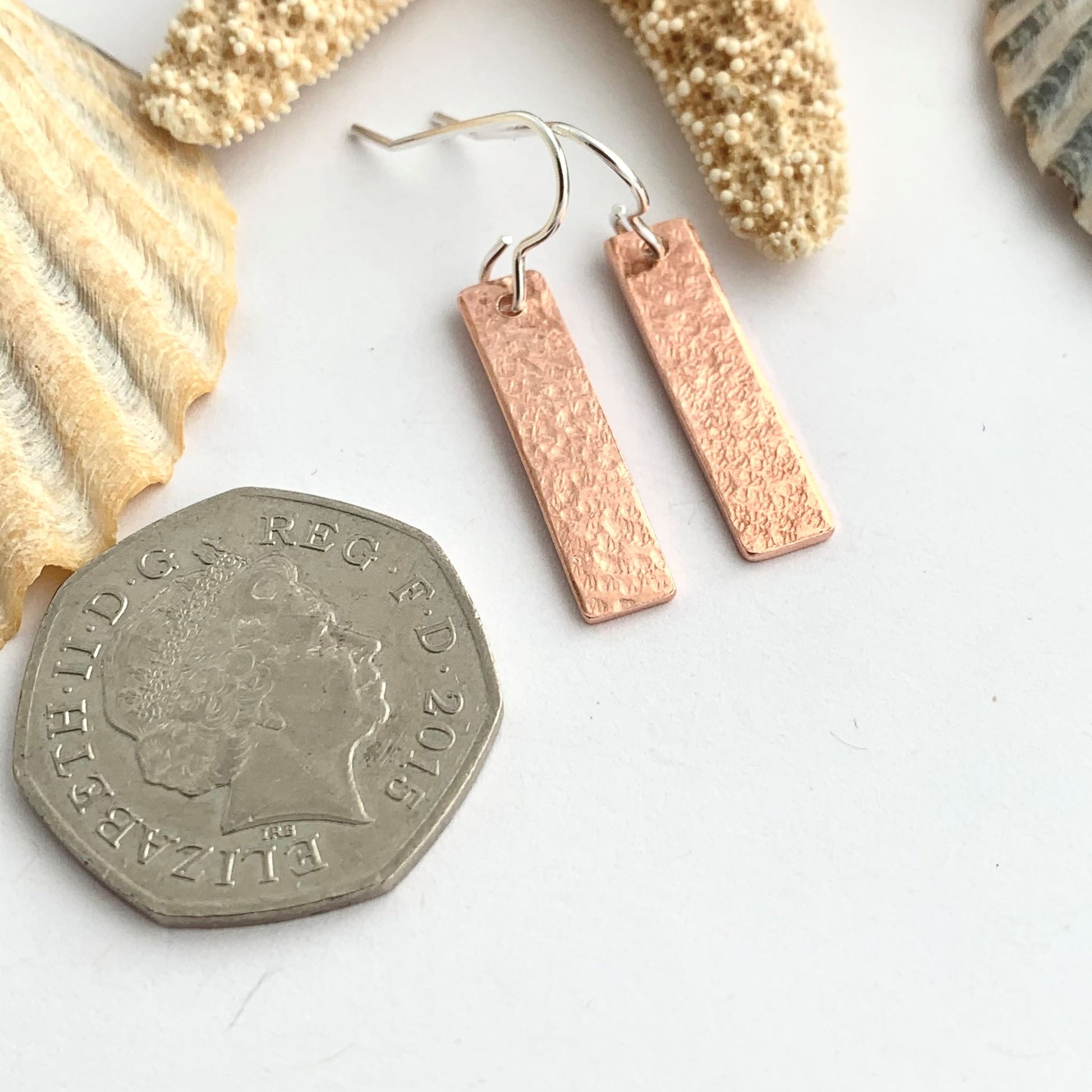 Hammered Rectangle Copper Drop Earrings