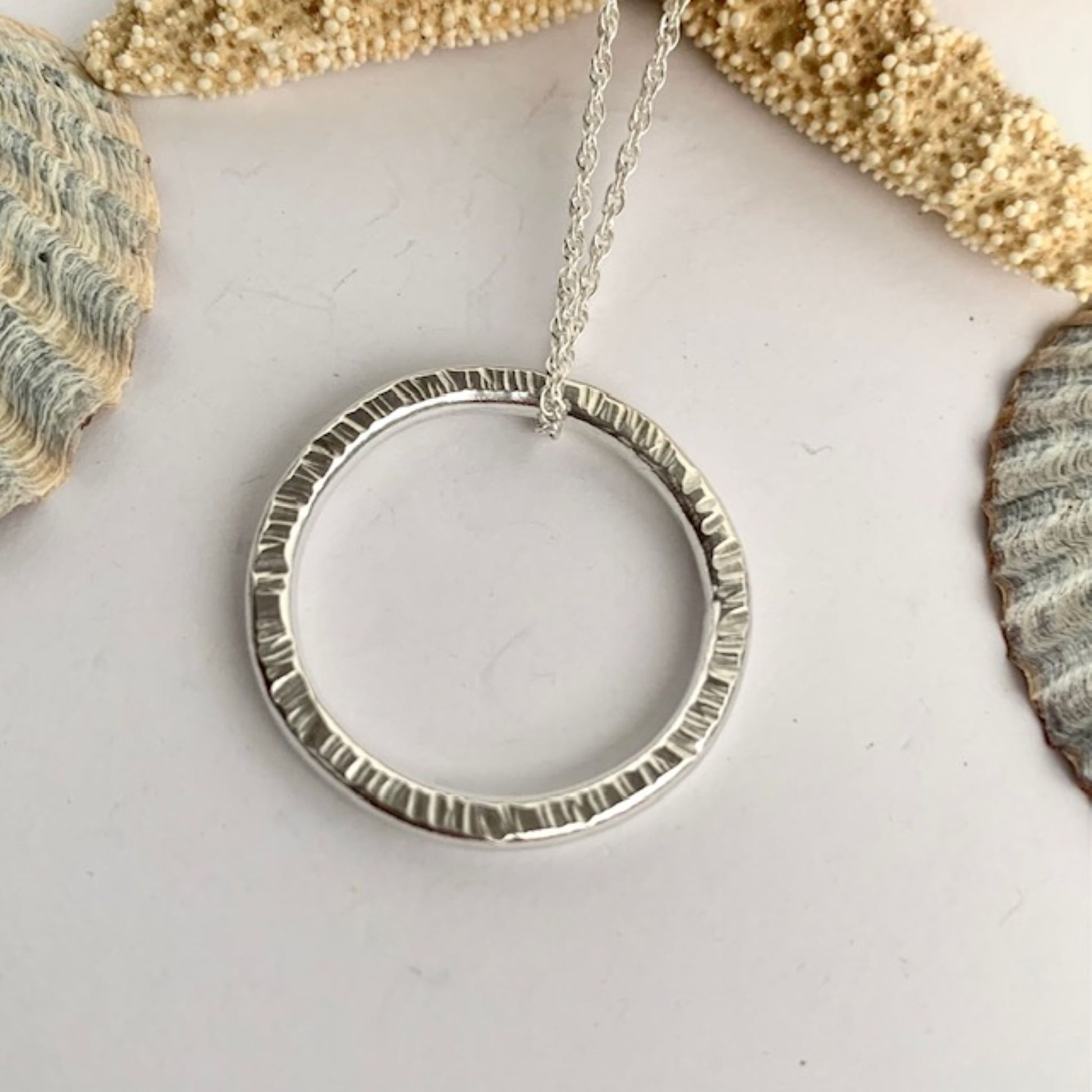 Hammered Rustic Sterling Silver Wire Circle Pendant