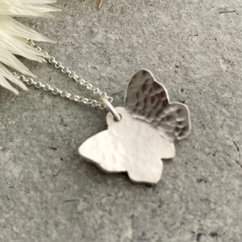 Hammered Sterling 925 Silver Butterfly Necklace