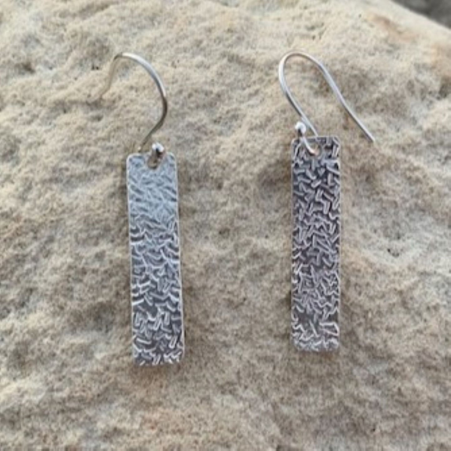 Hammered Sterling Silver Bar Earrings with Sprinkles Pattern
