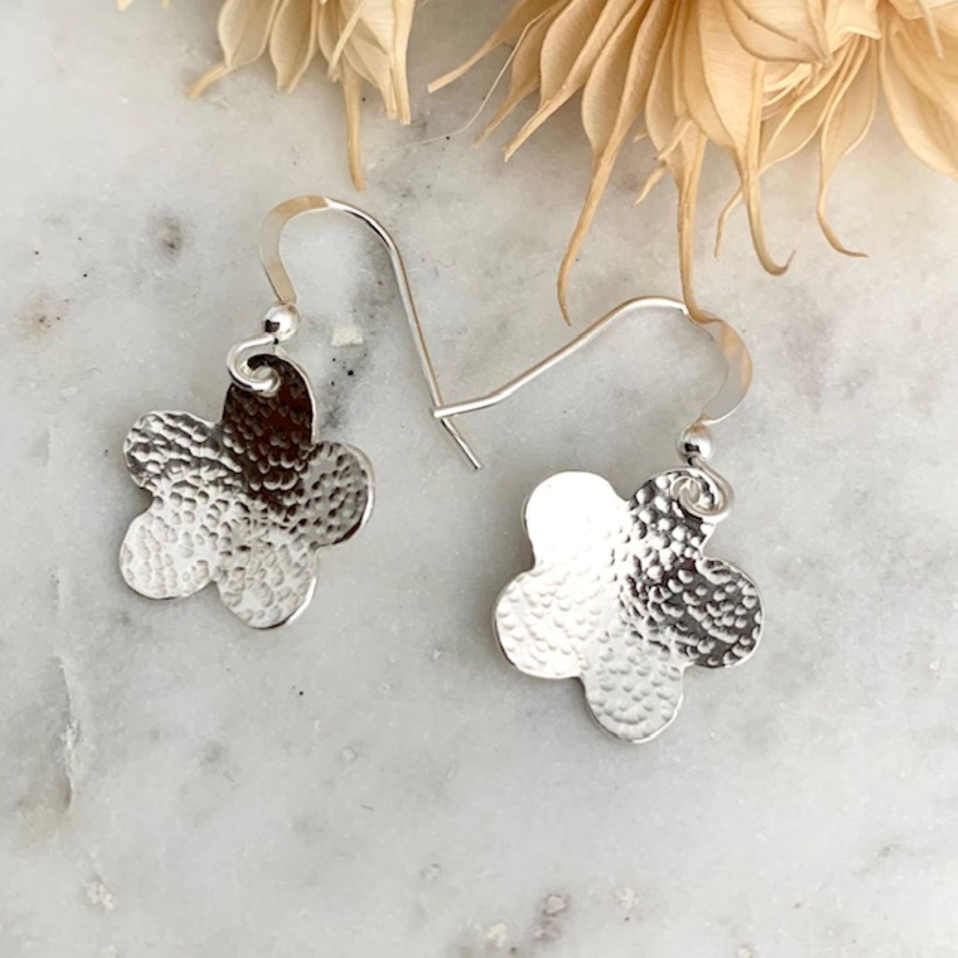 Hammered Sterling Silver Daisy Drop Earrings