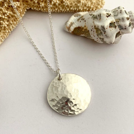 Hammered Sterling Silver Disc Necklace Pendant