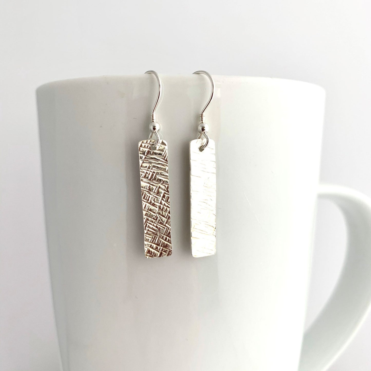 Hammered Sterling Silver Line Textured Earrings