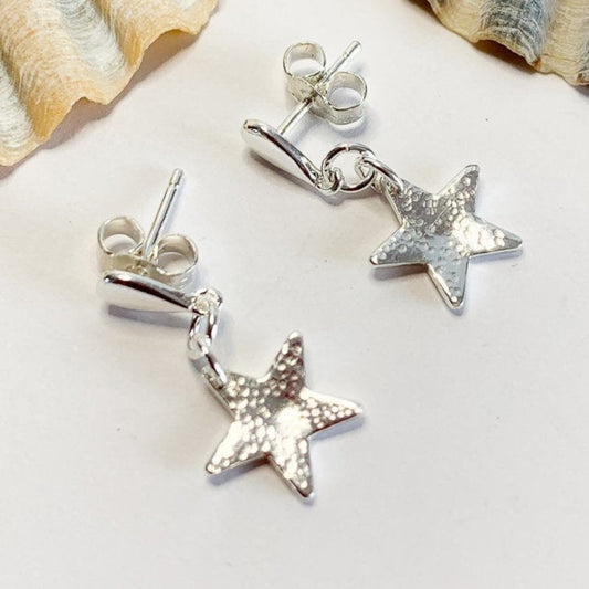 Hammered Sterling Silver Little Star Earrings