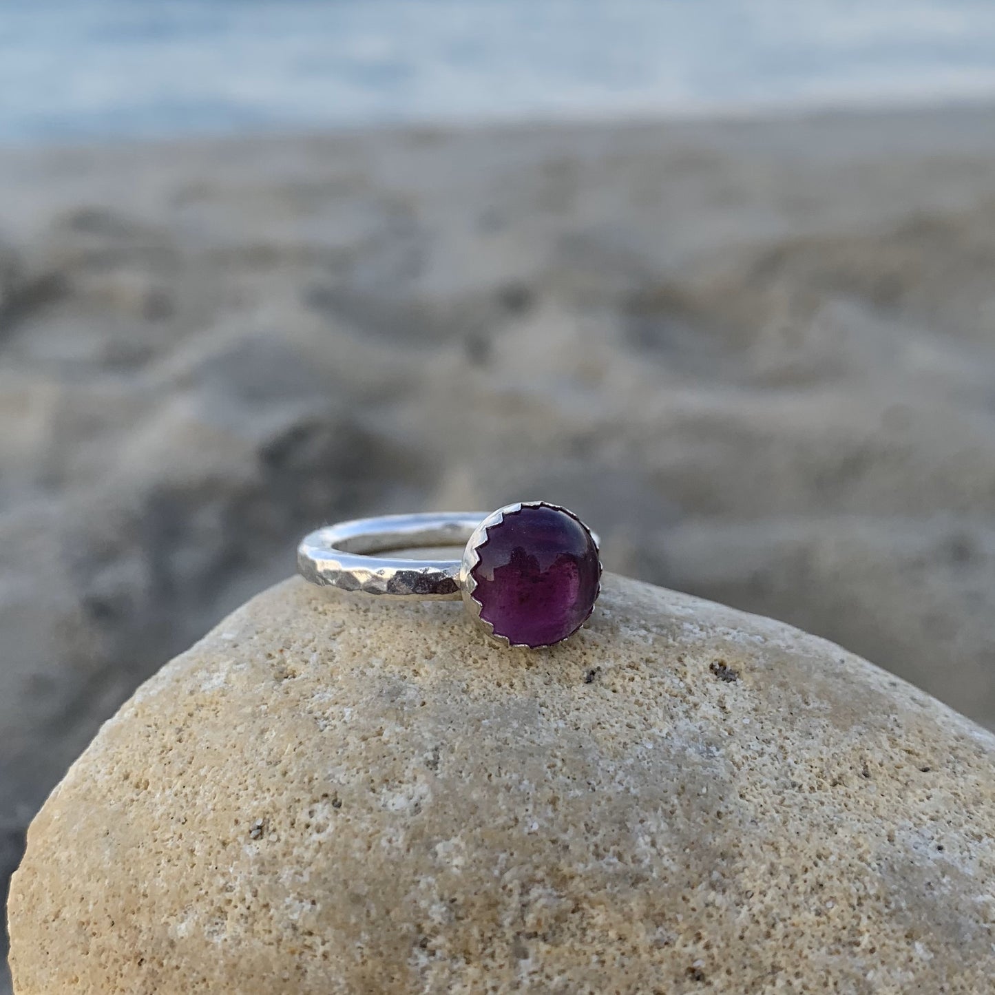 Hammered Sterling Silver Ring with Purple Fluorite