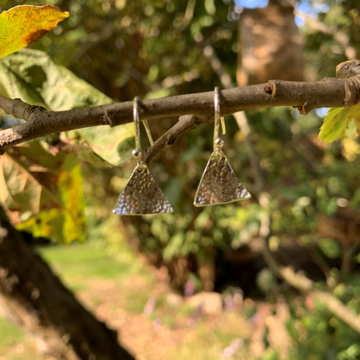 Hammered Sterling Silver Triangle Earrings