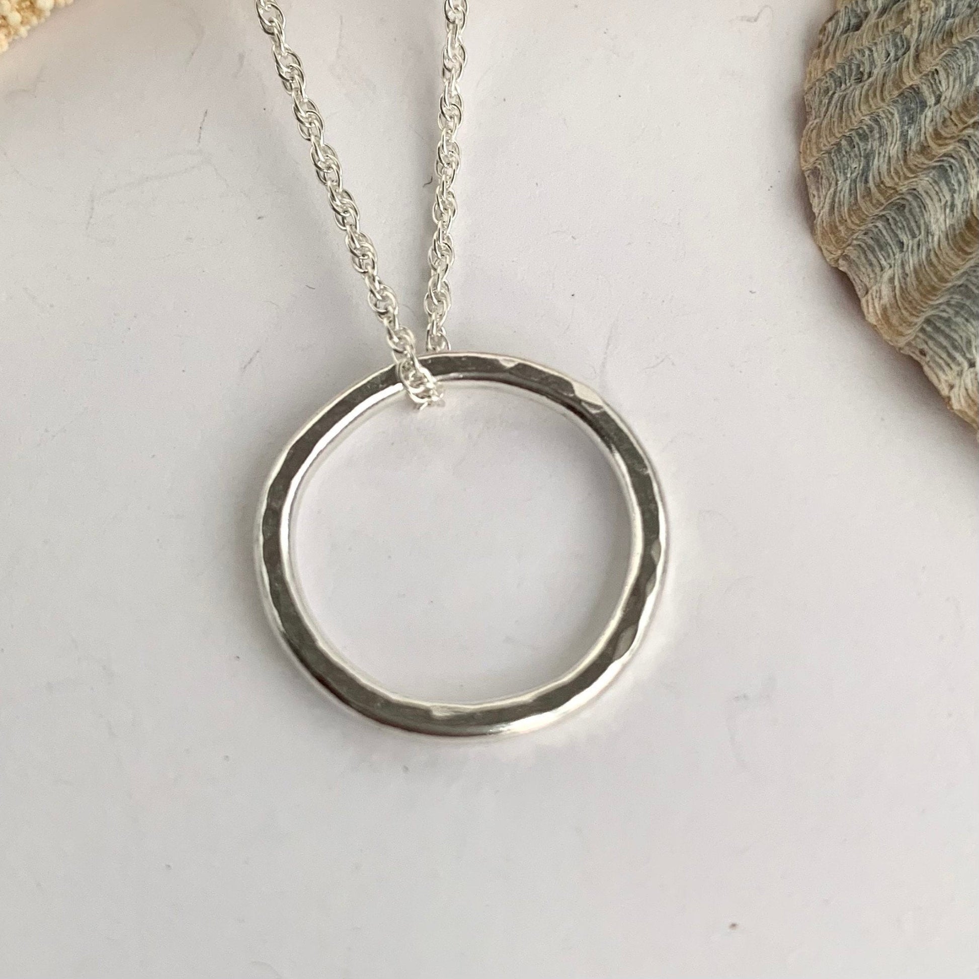 Hammered Sterling Silver Wire Circle Pendant