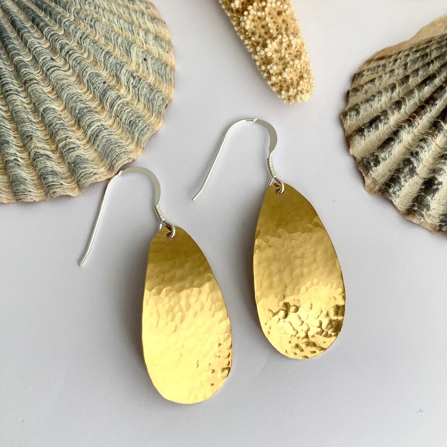 Hammered Brass Teardrop Earrings 2