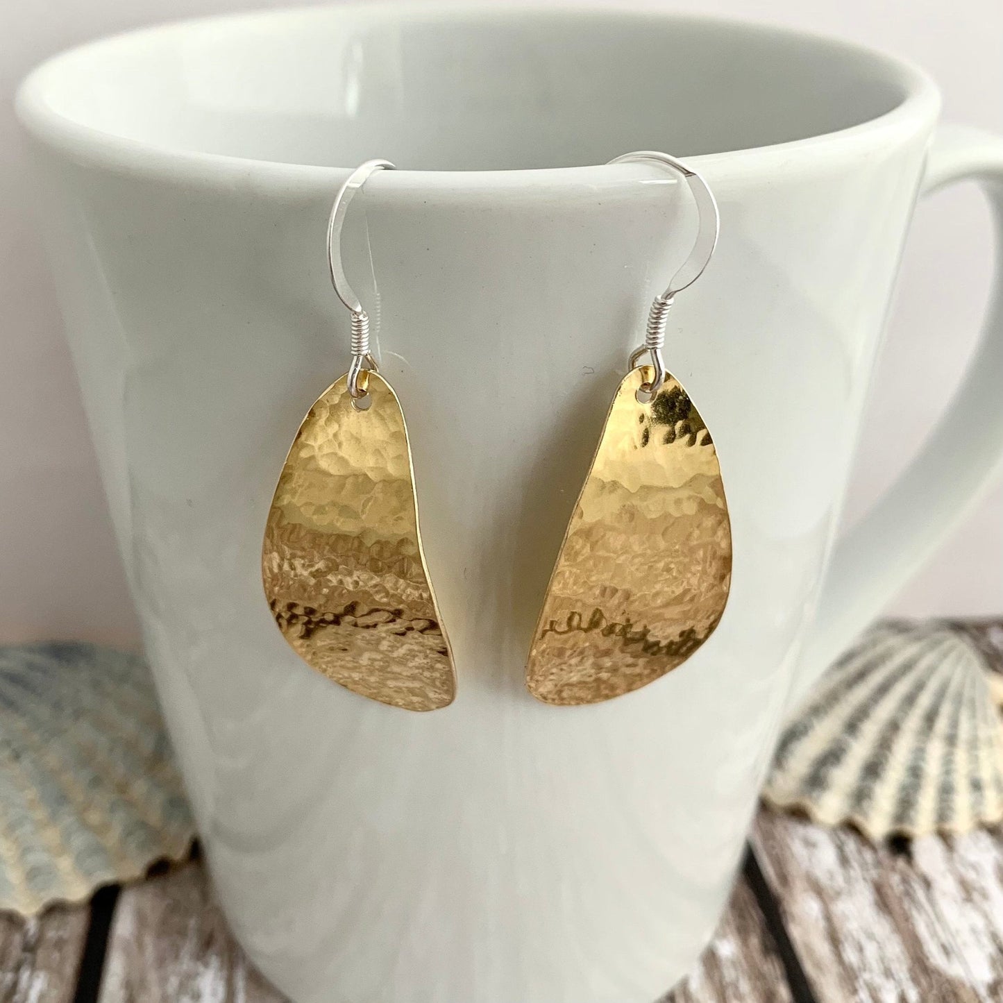 Hammered Brass Teardrop Earrings 3