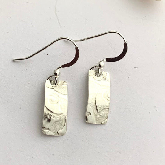 Lace Patterned Little Sterling Silver Bar Earrings