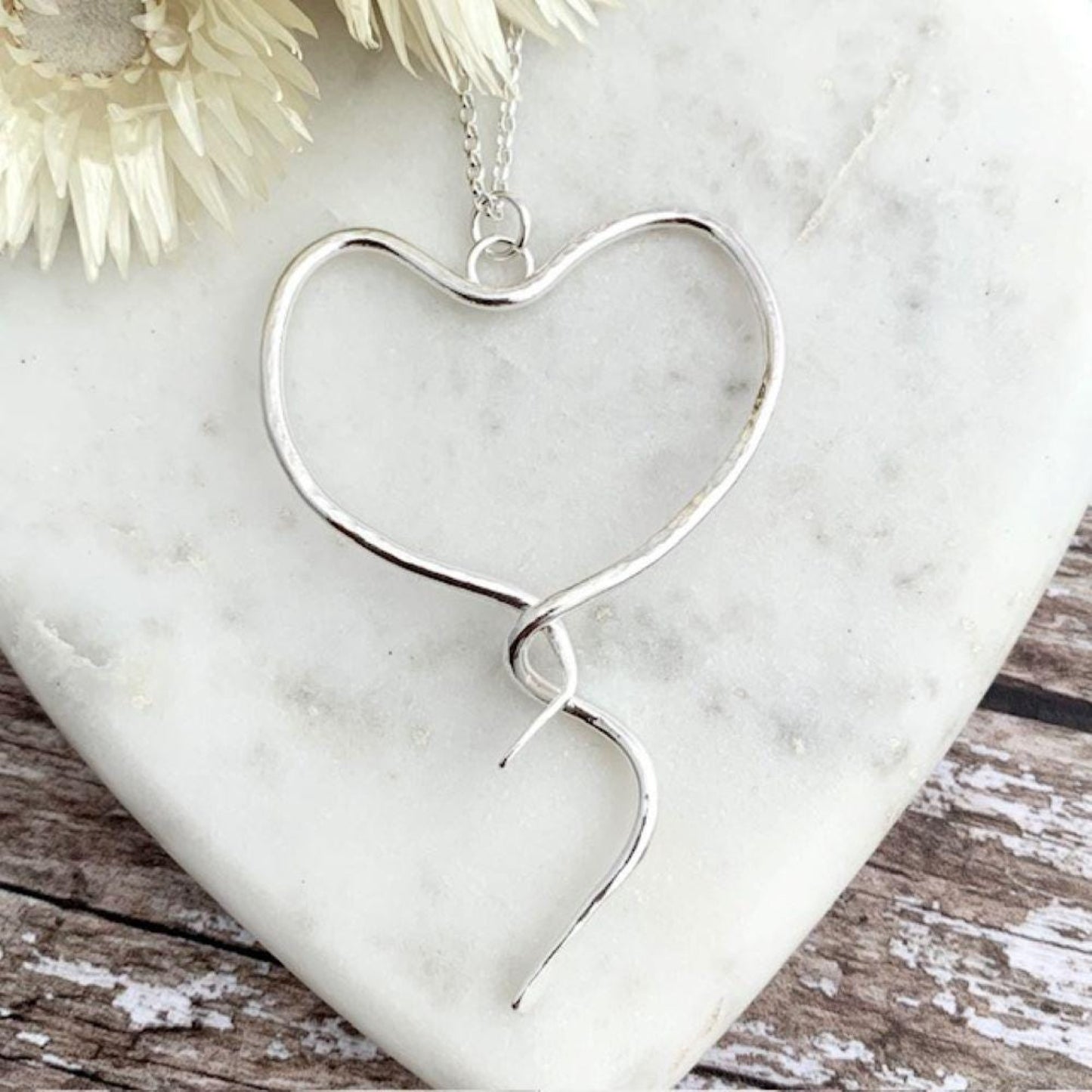 Large Handcrafted 925 Sterling Silver Artisan Heart Necklace 2