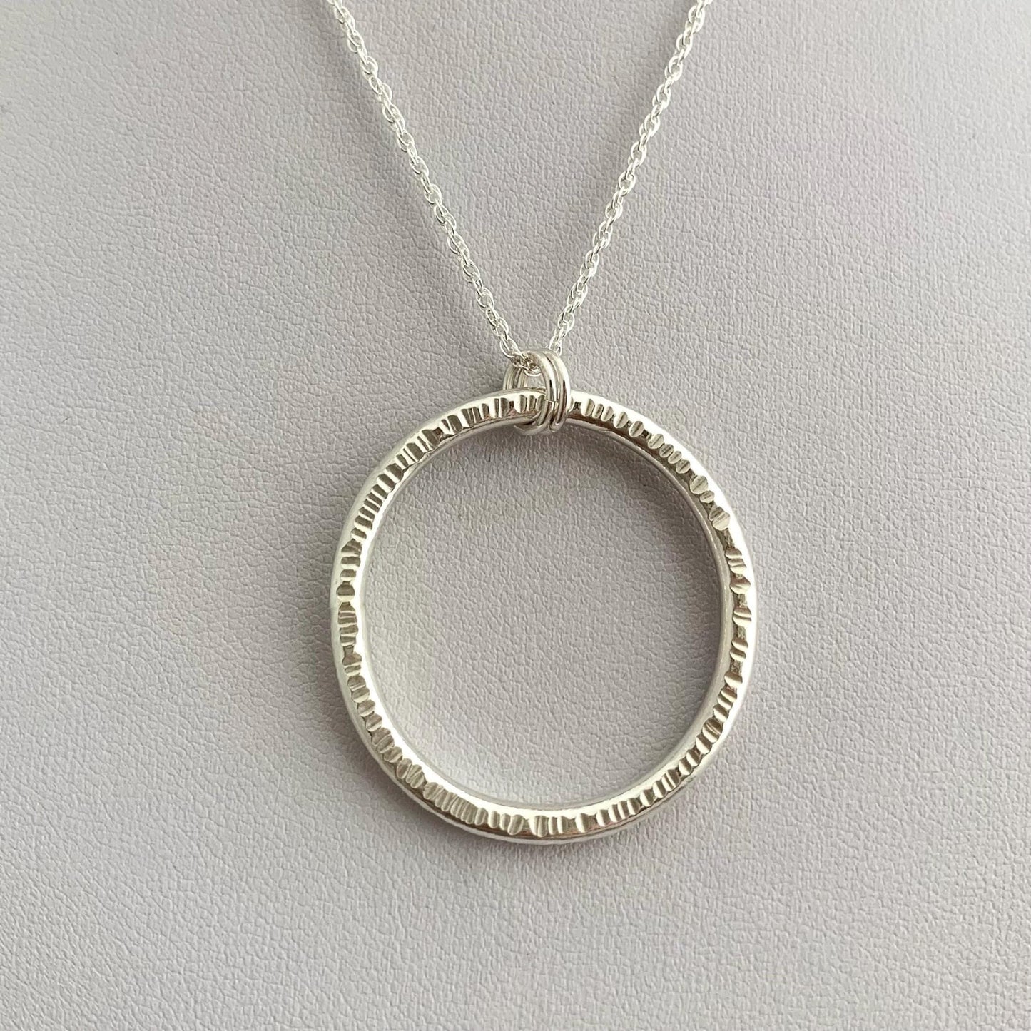 Large Rustic Hammered Sterling Silver Infinity Circle Pendant-2