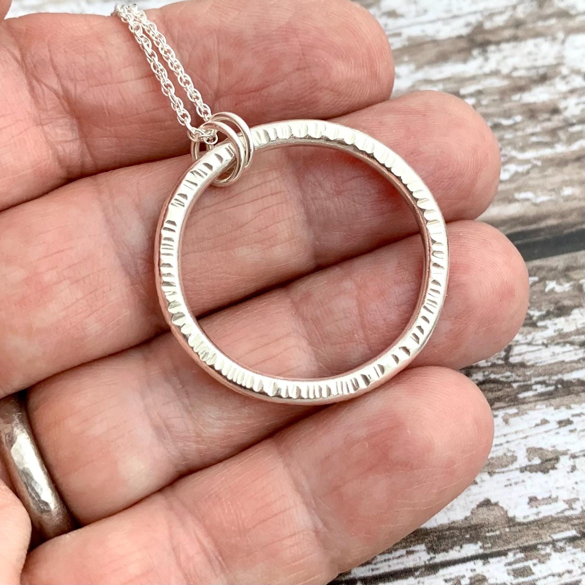 Large Rustic Hammered Sterling Silver Infinity Circle Pendant-5