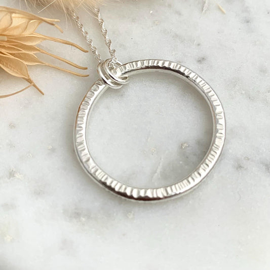 Large Rustic Hammered Sterling Silver Infinity Circle Necklace