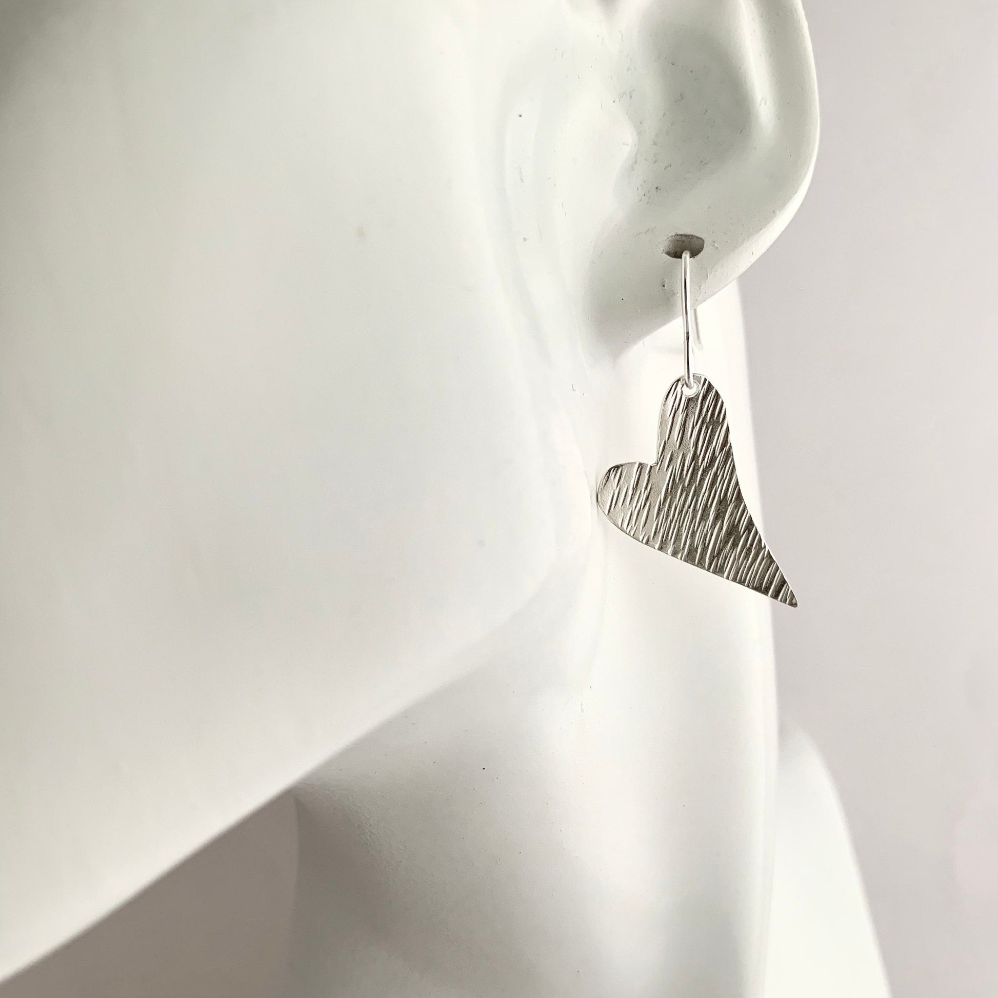 Large Sterling Silver Heart Dangle Earrings 4