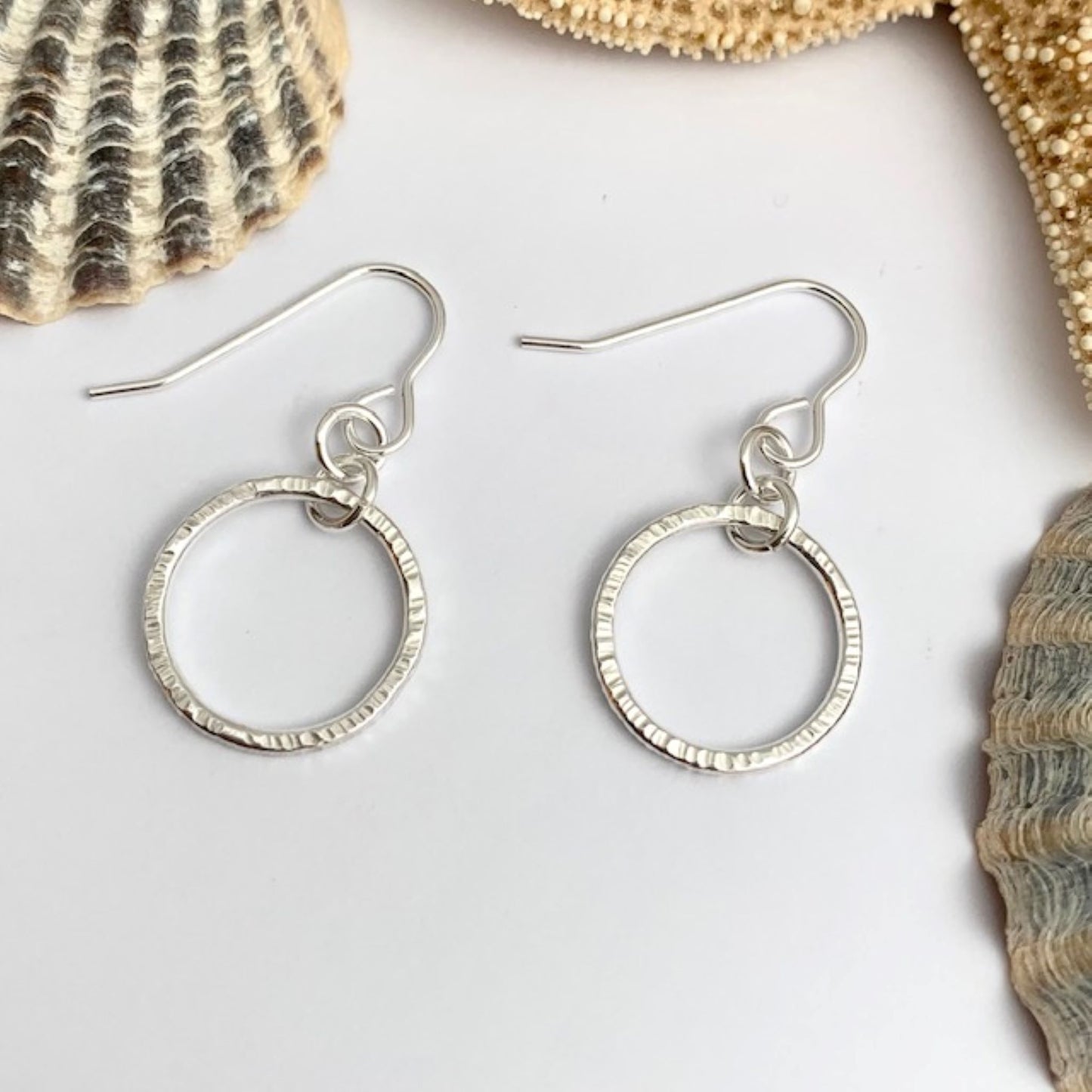 Line Hammered 925 Sterling Silver Dangle Hoop Earrings