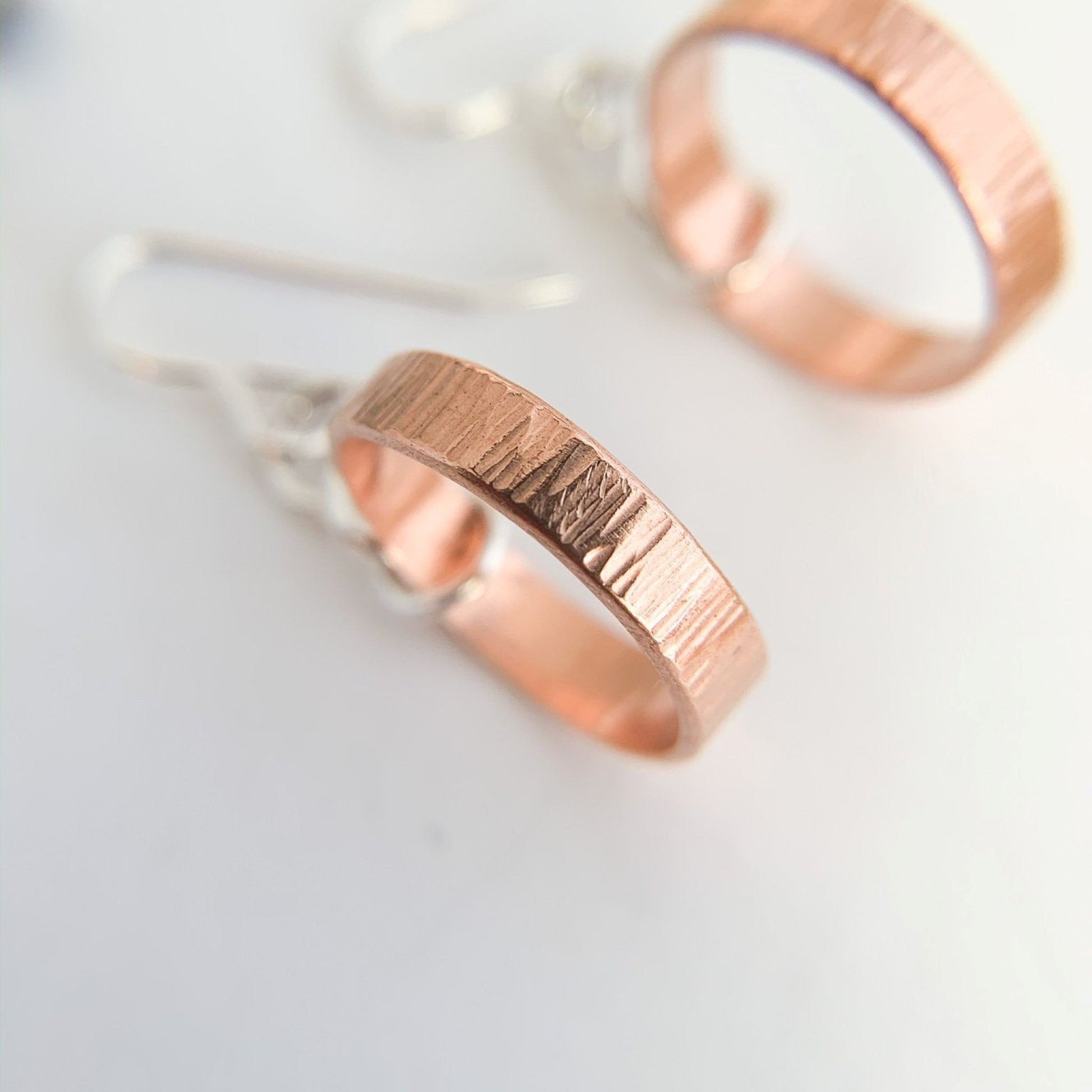 Line Hammered Copper Drop Earrings