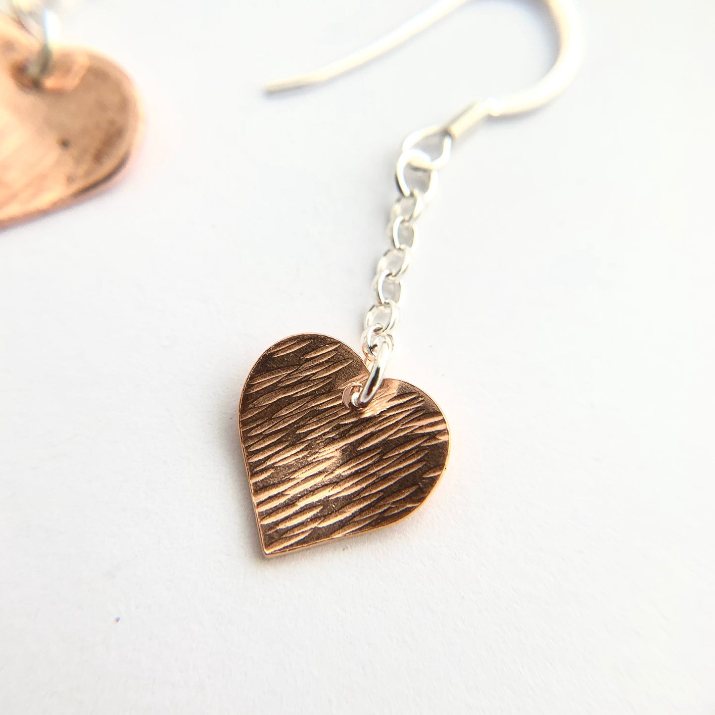 Line Hammered Copper Heart Dangle Earrings