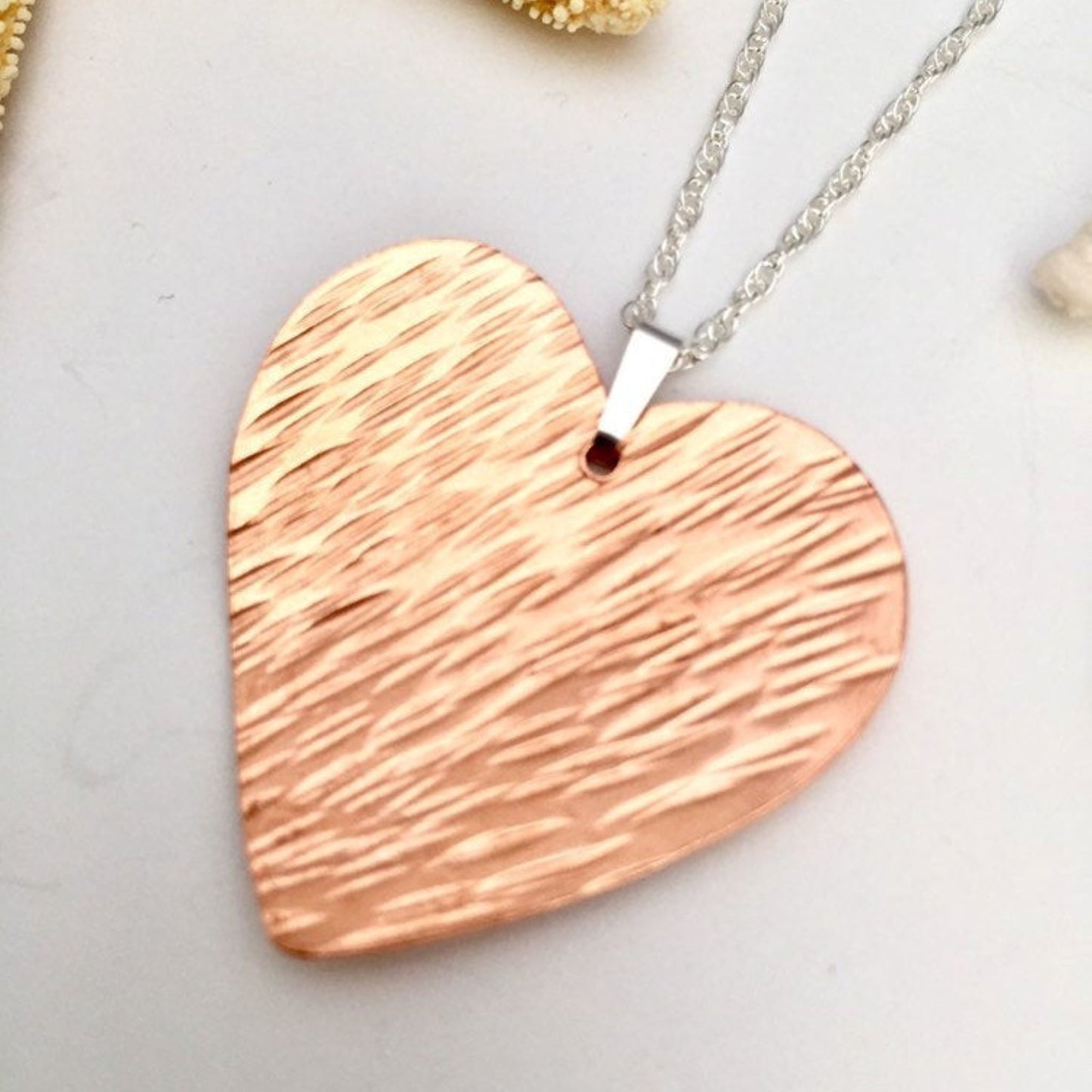 Line Hammered Copper Heart Pendant