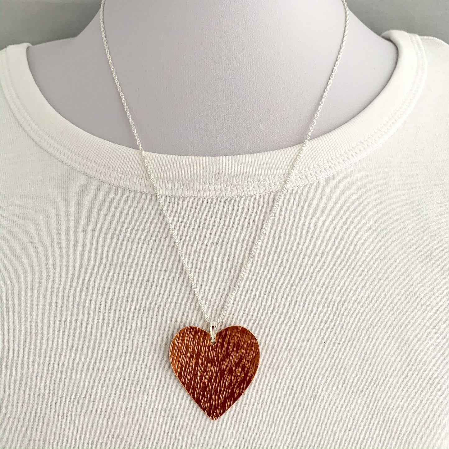 Line Hammered Copper Love Heart Necklace