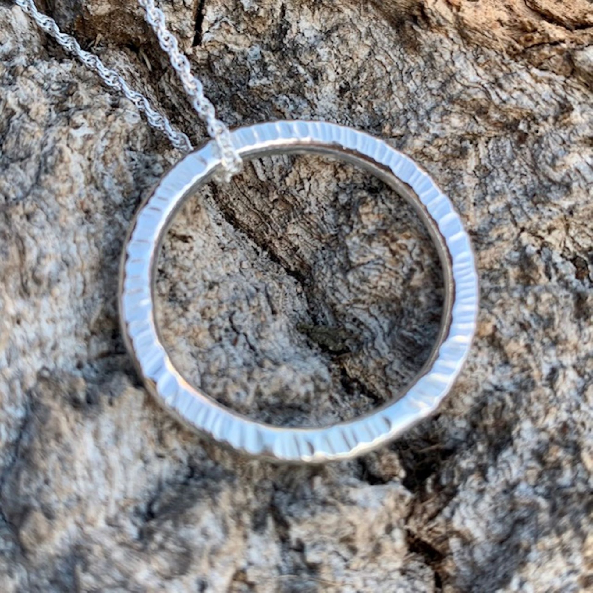 Line Hammered Sterling Silver Circle Wire Necklace