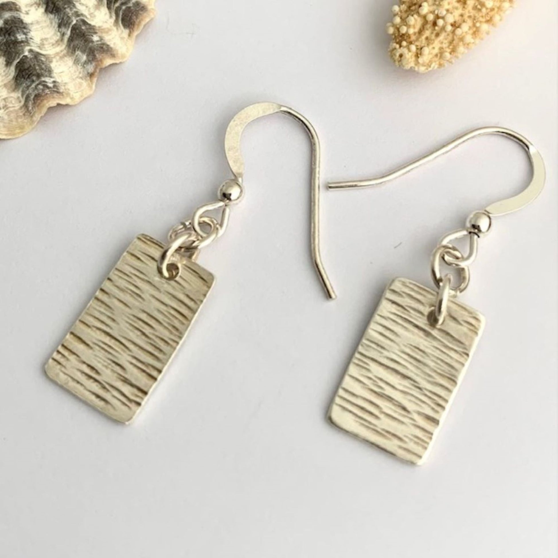 Line Hammered Sterling Silver Dangle Earrings