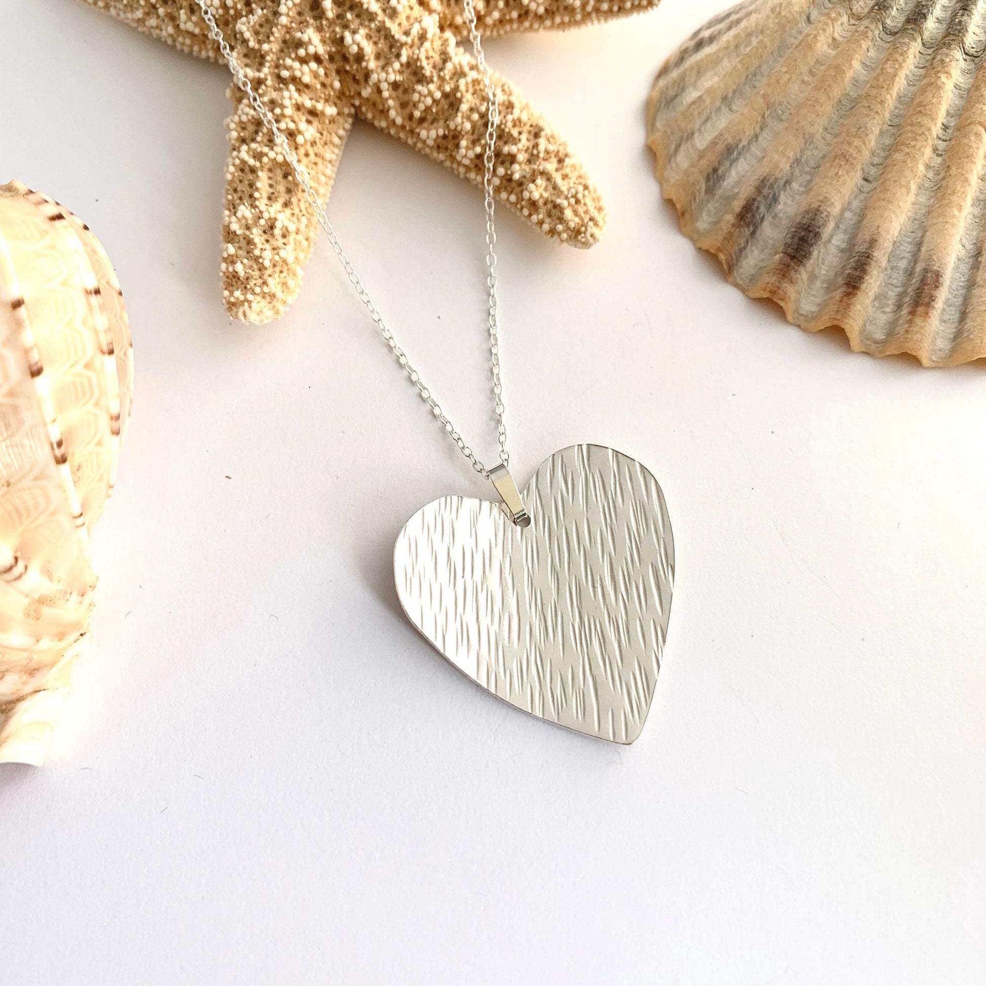 Line Hammered Sterling Silver Heart Necklace