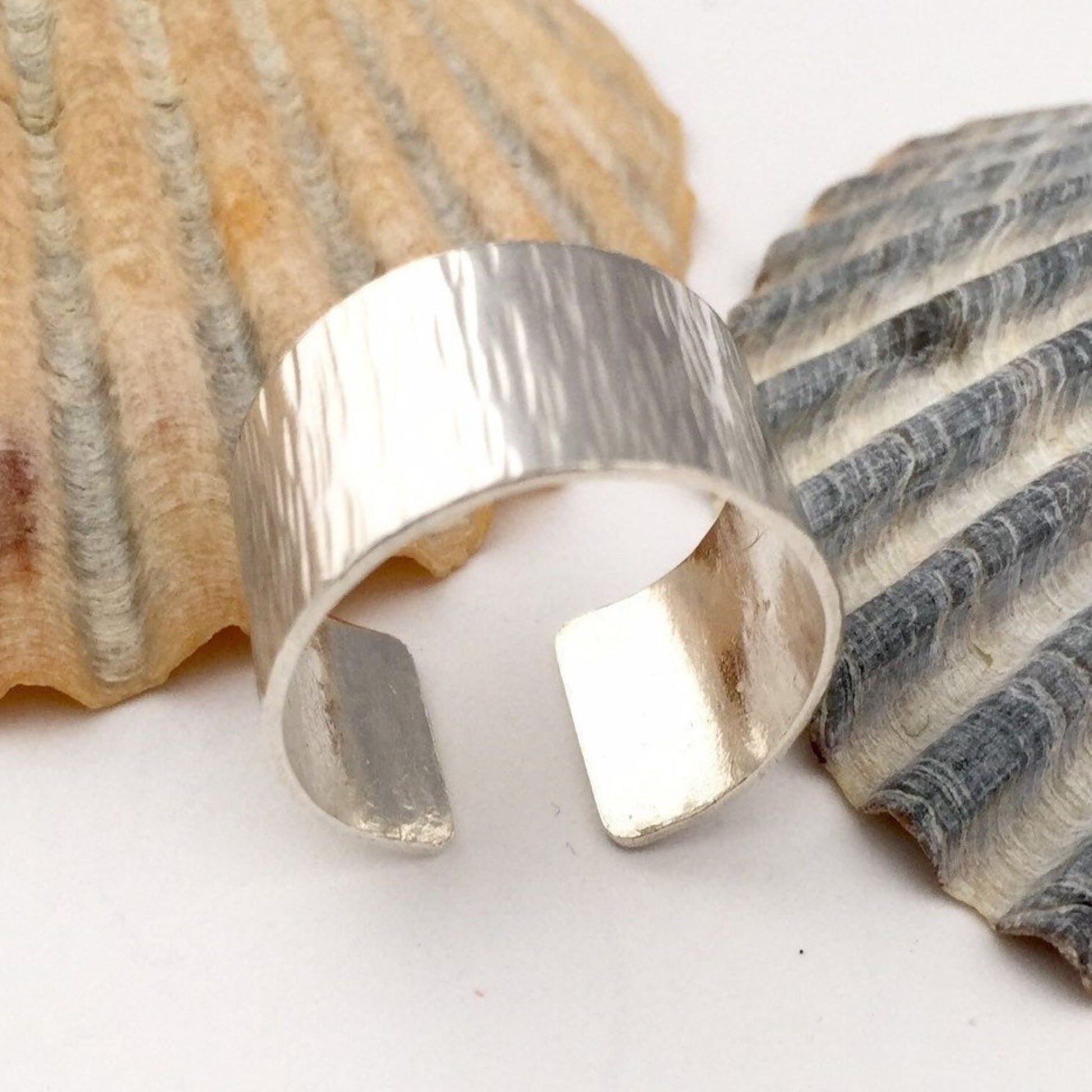 Line Hammered Sterling Silver Open Ring