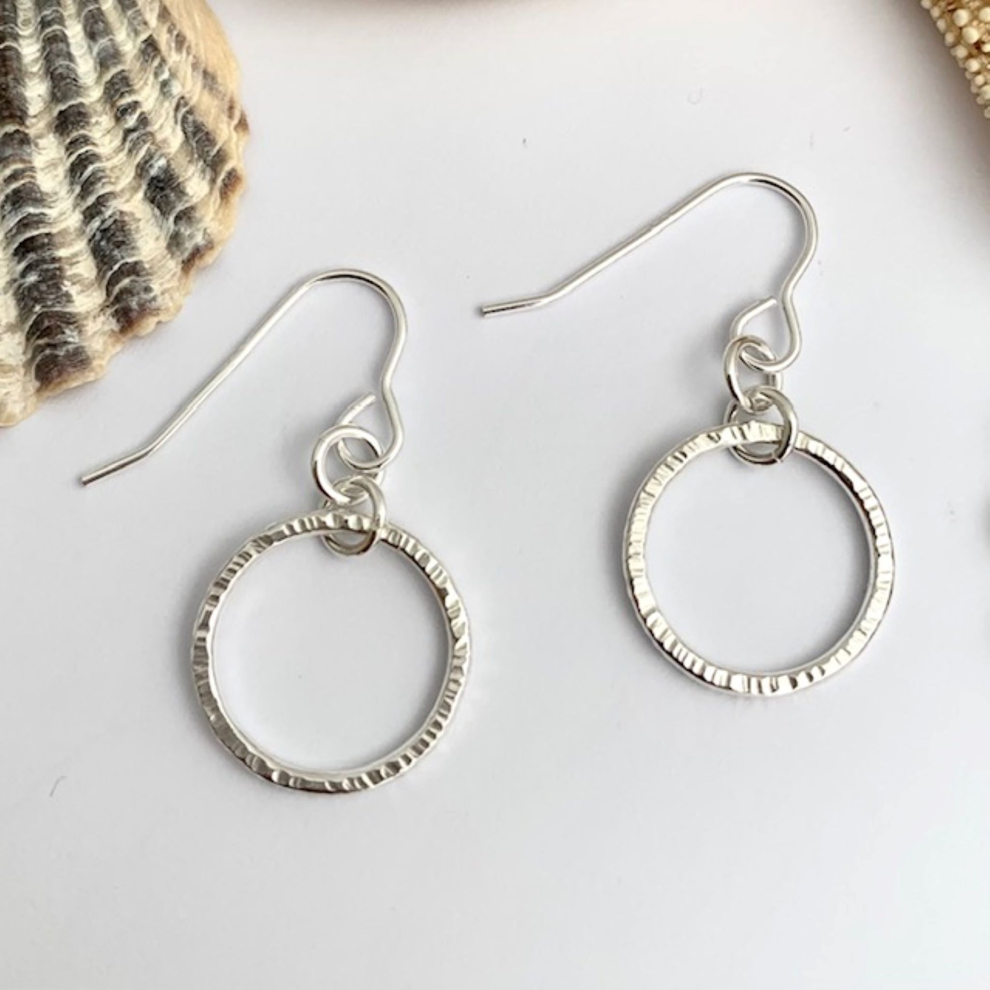 Line Textured Dangly Sterling Silver Hoop Earrings