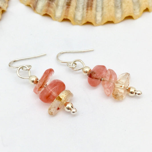 Little Cherry Quartz Gemstone Dangle Earrings