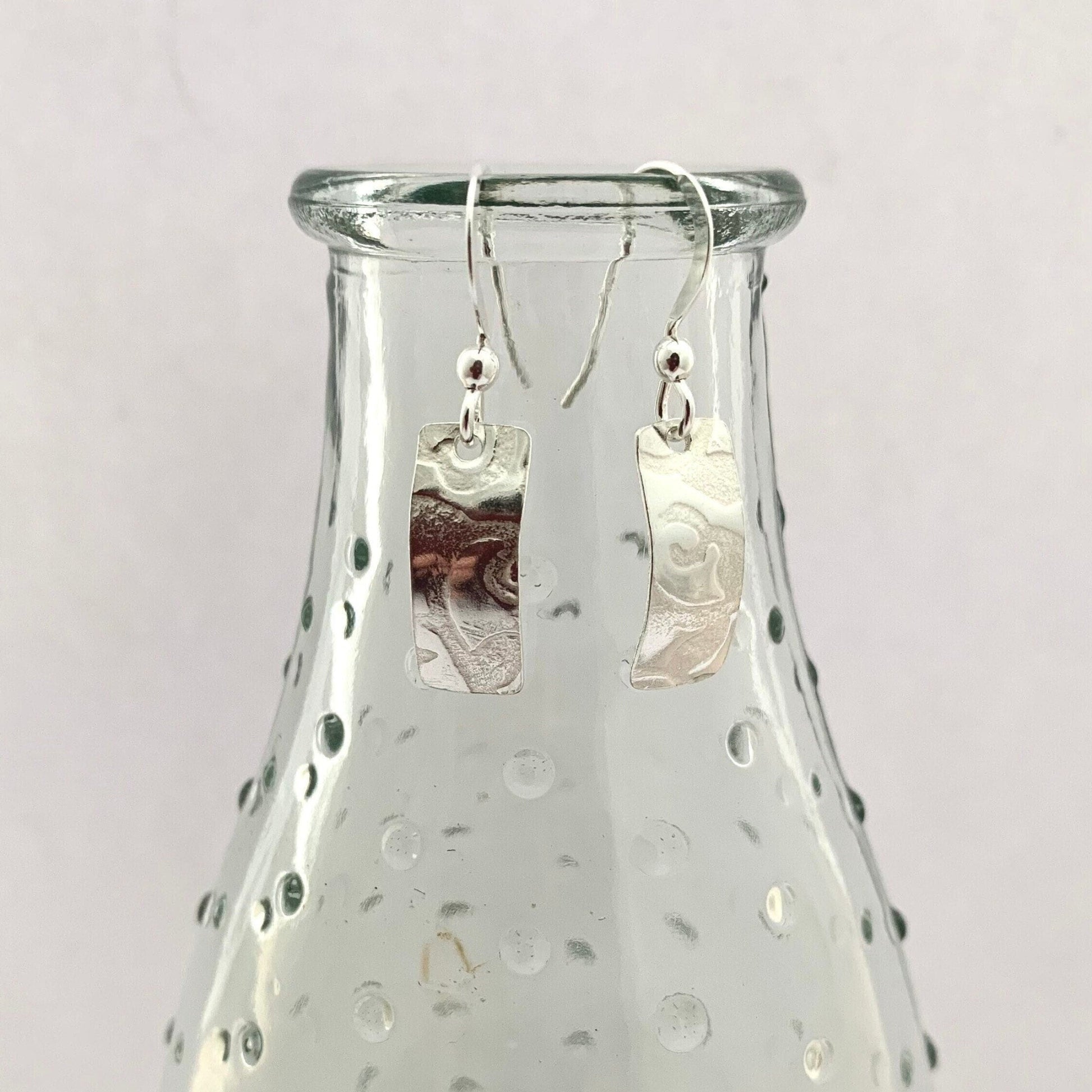 Little Sterling Silver Bar Earrings with Lace Design