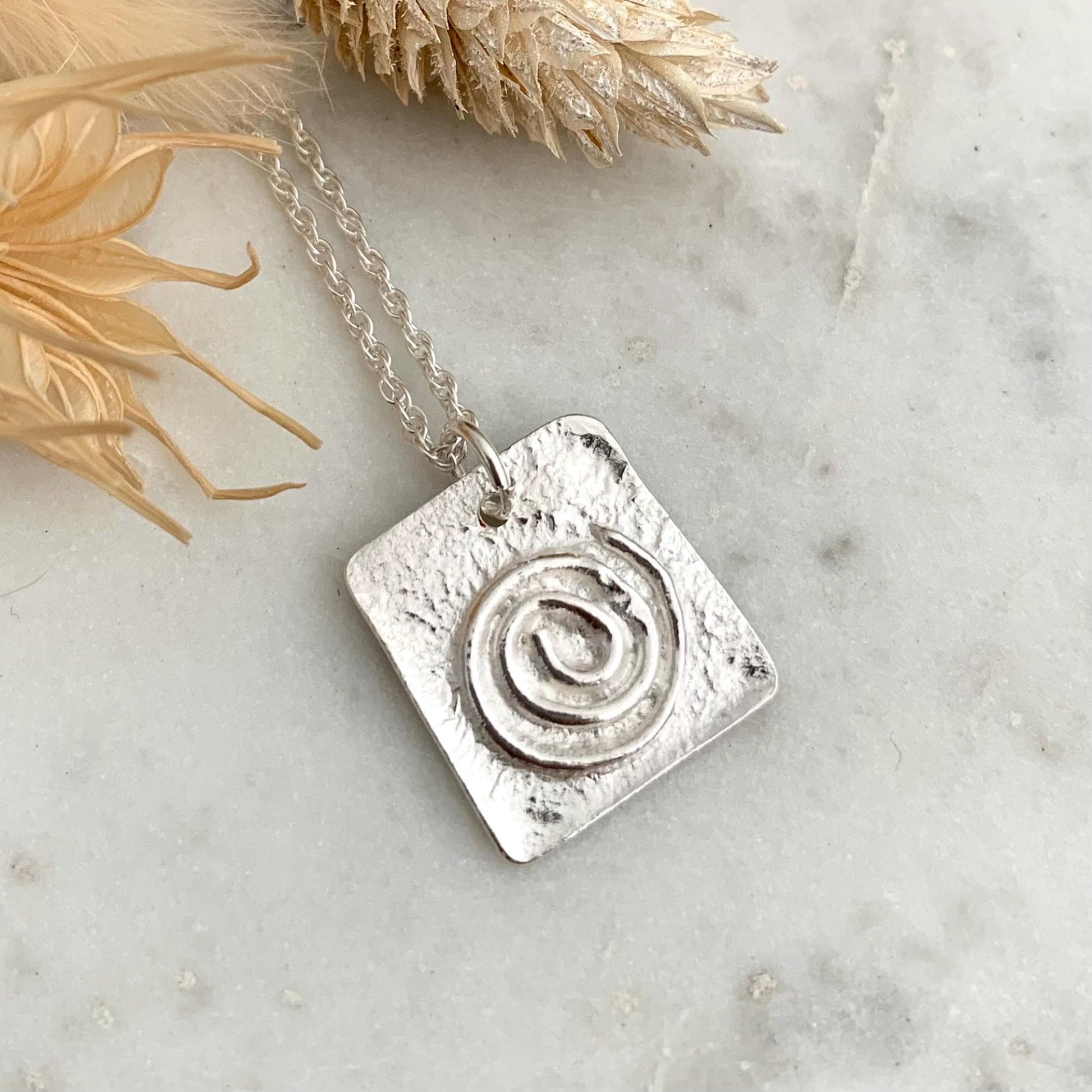 Little Sterling Silver Fused Square Spiral Necklace 1