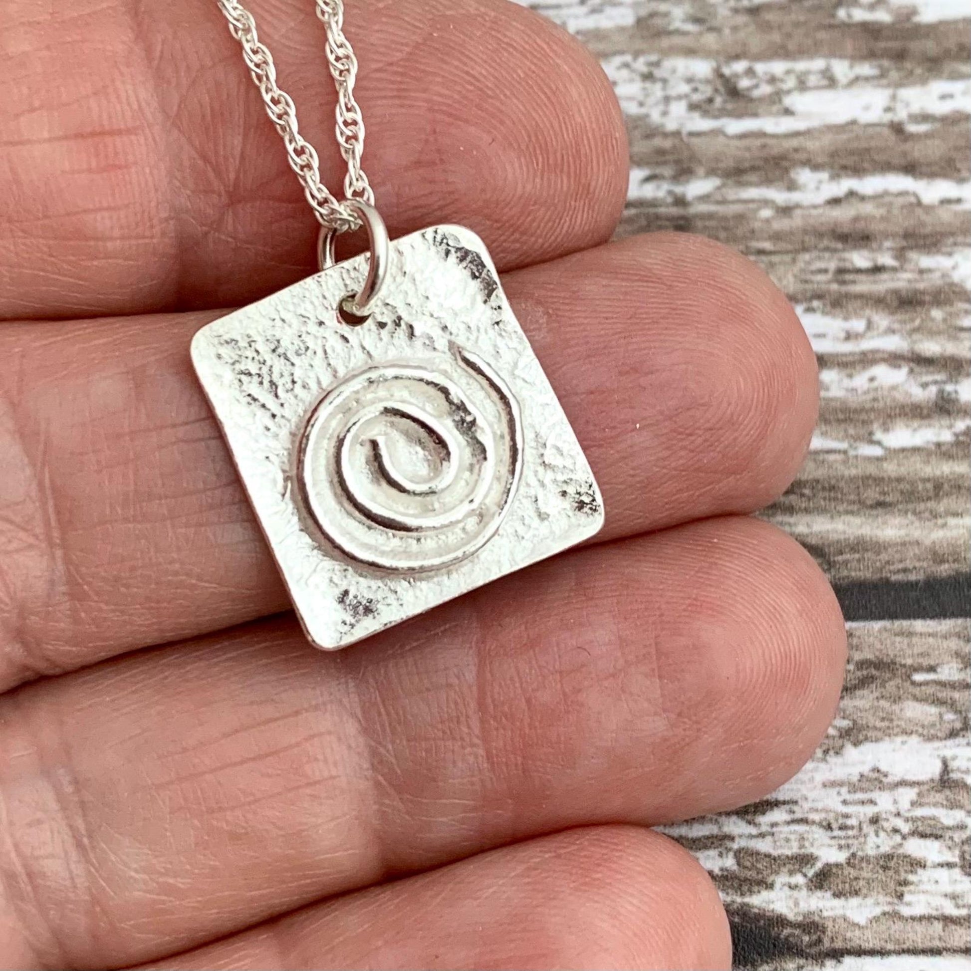 Little Sterling Silver Fused Square Spiral Necklace 5