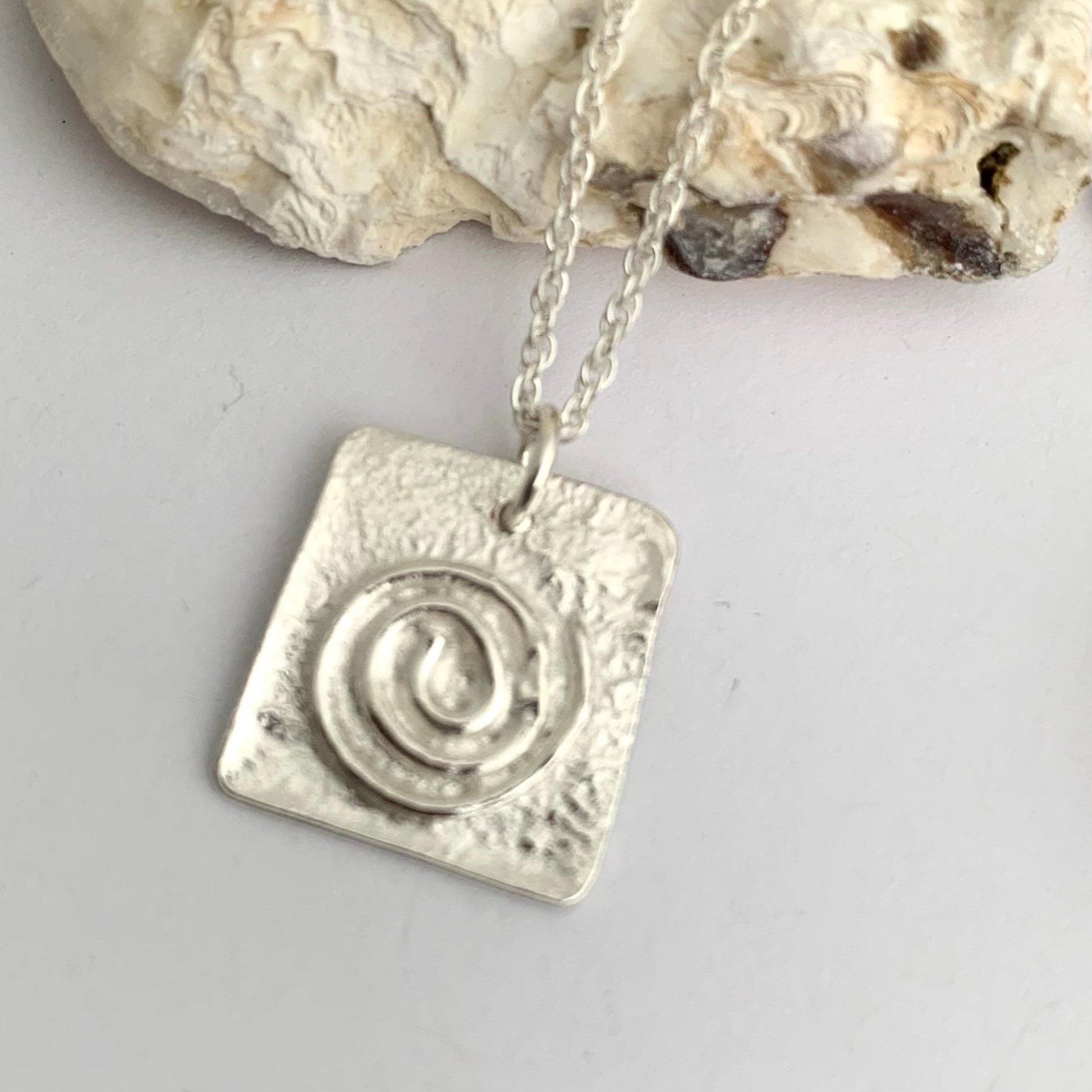 Little Sterling Silver Fused Square Spiral Necklace