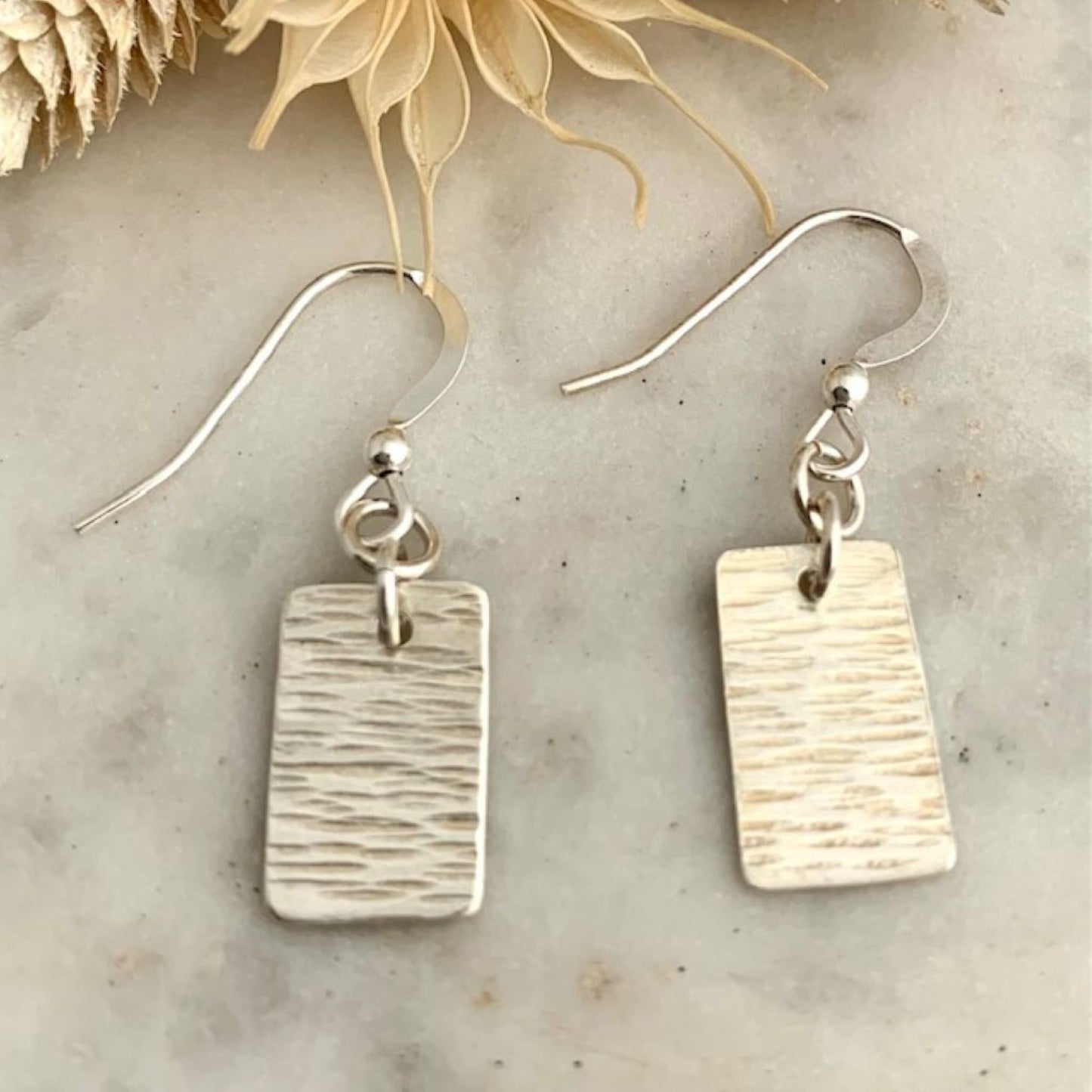 Little Sterling Silver Line Hammered Bar Earrings