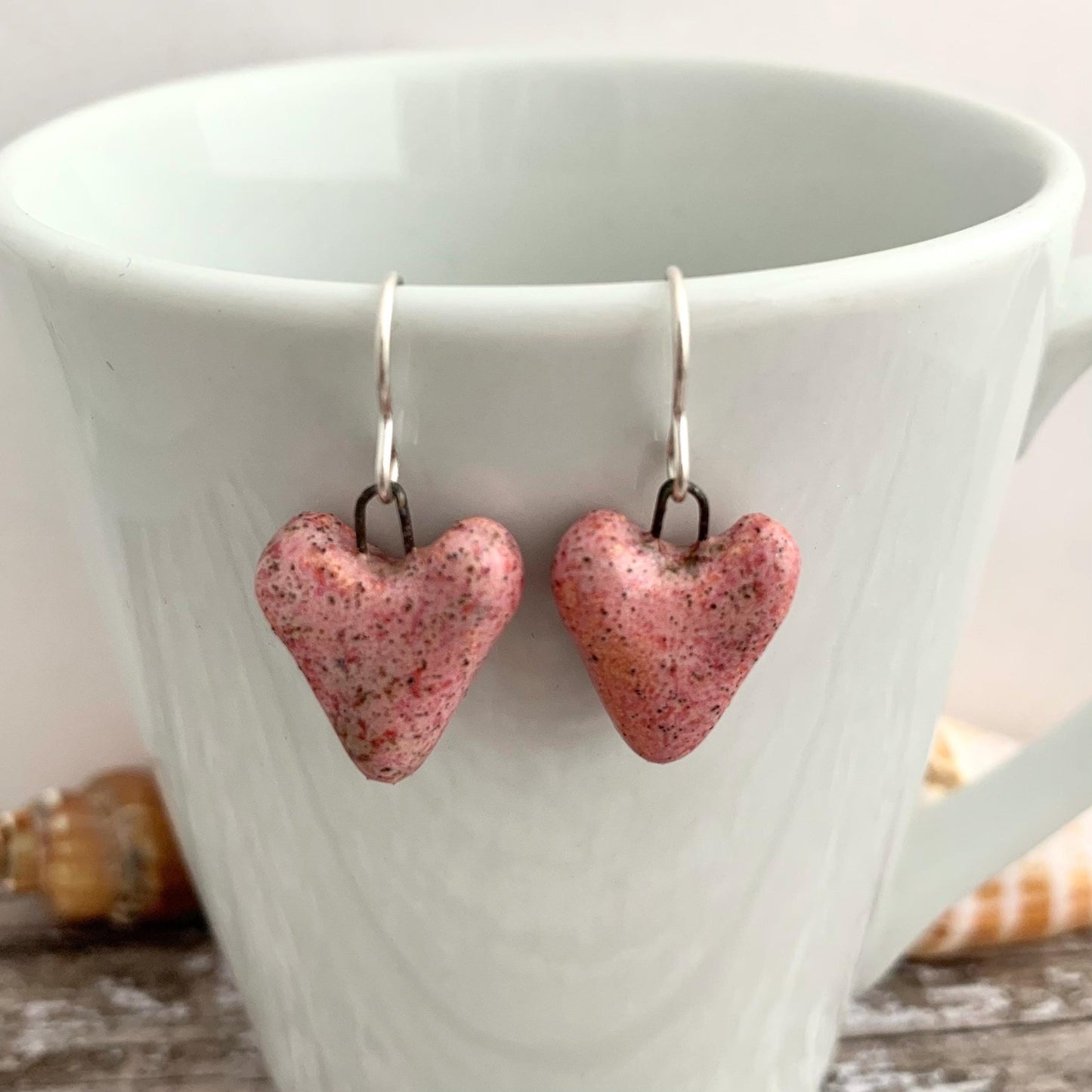 Pink Heart Ceramic Dangle Drop Earrings 2