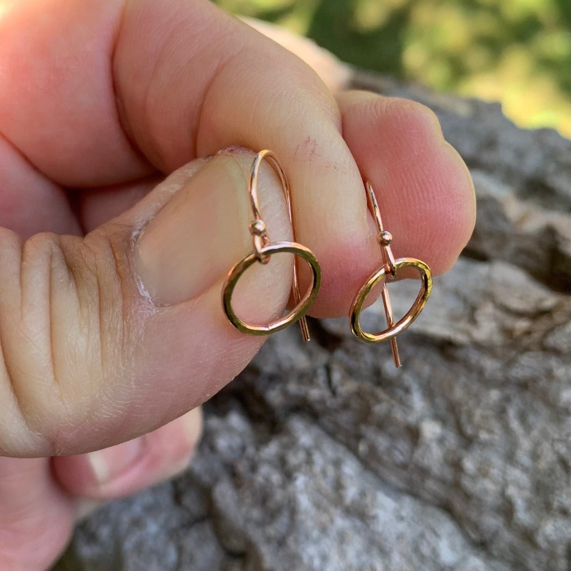 Little 18k Rose Gold Filled Wire Hoop Dangle Earrings-7