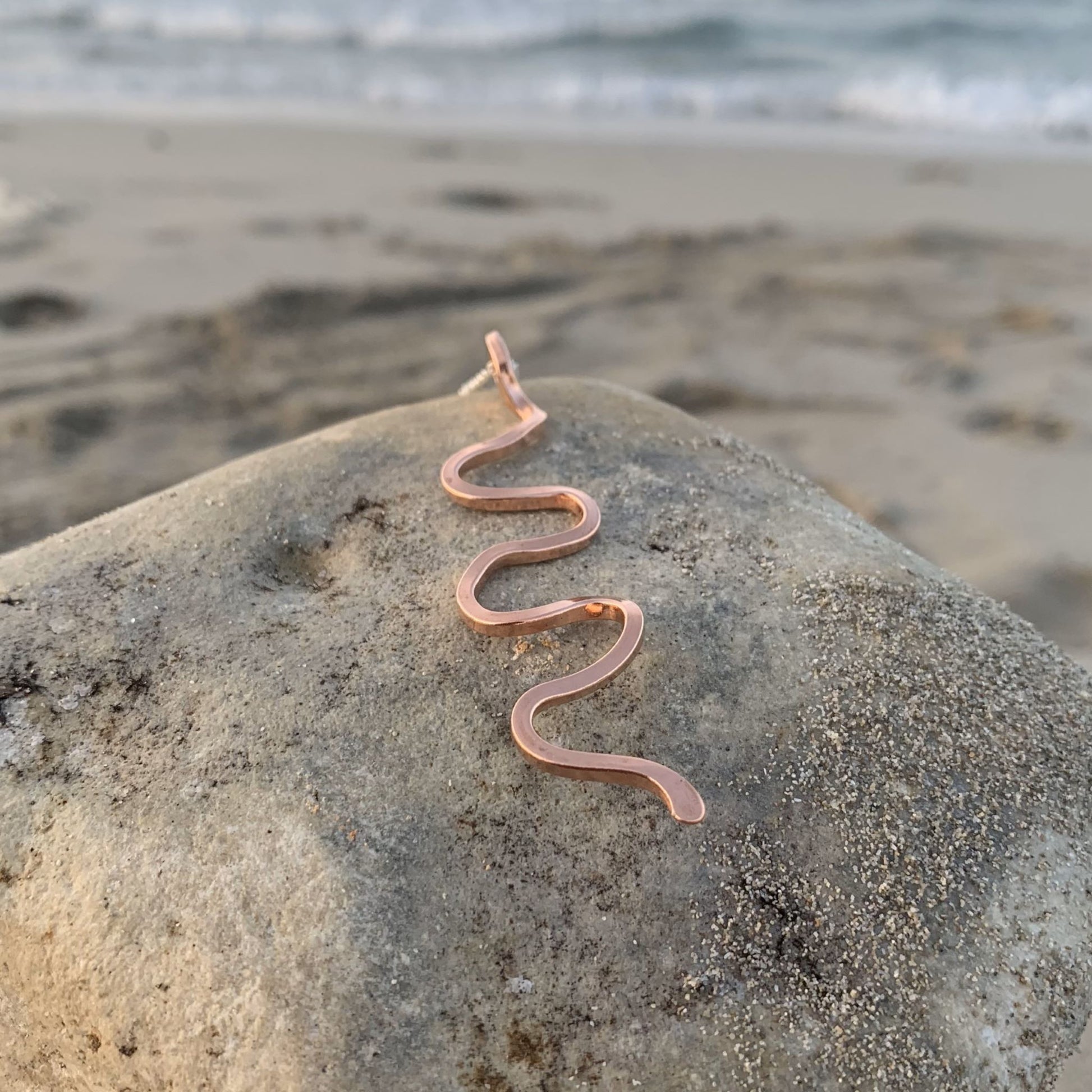 Long Copper Wavy Snake Design Pendant