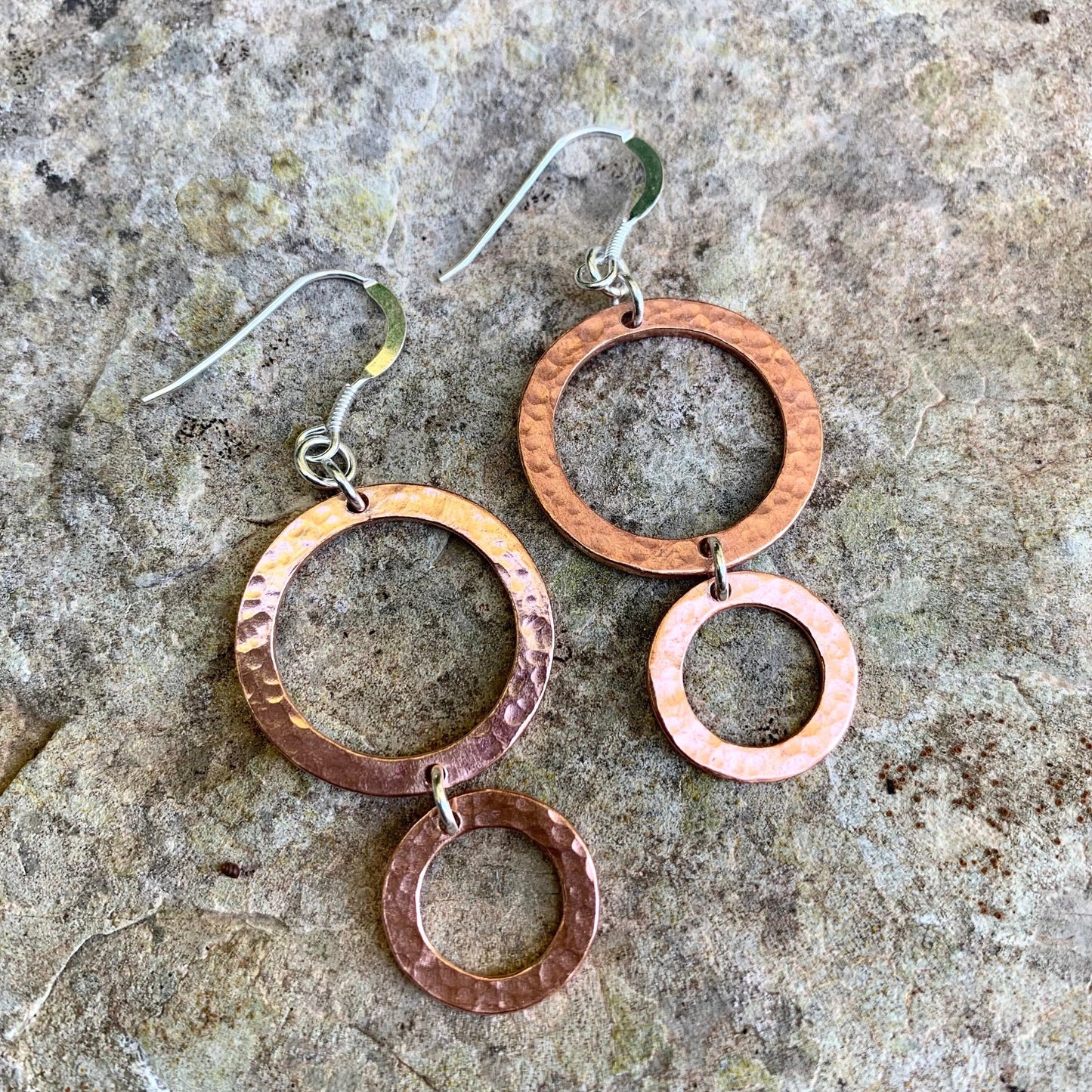 Hammered Two Hoop Copper Dangle Earrings