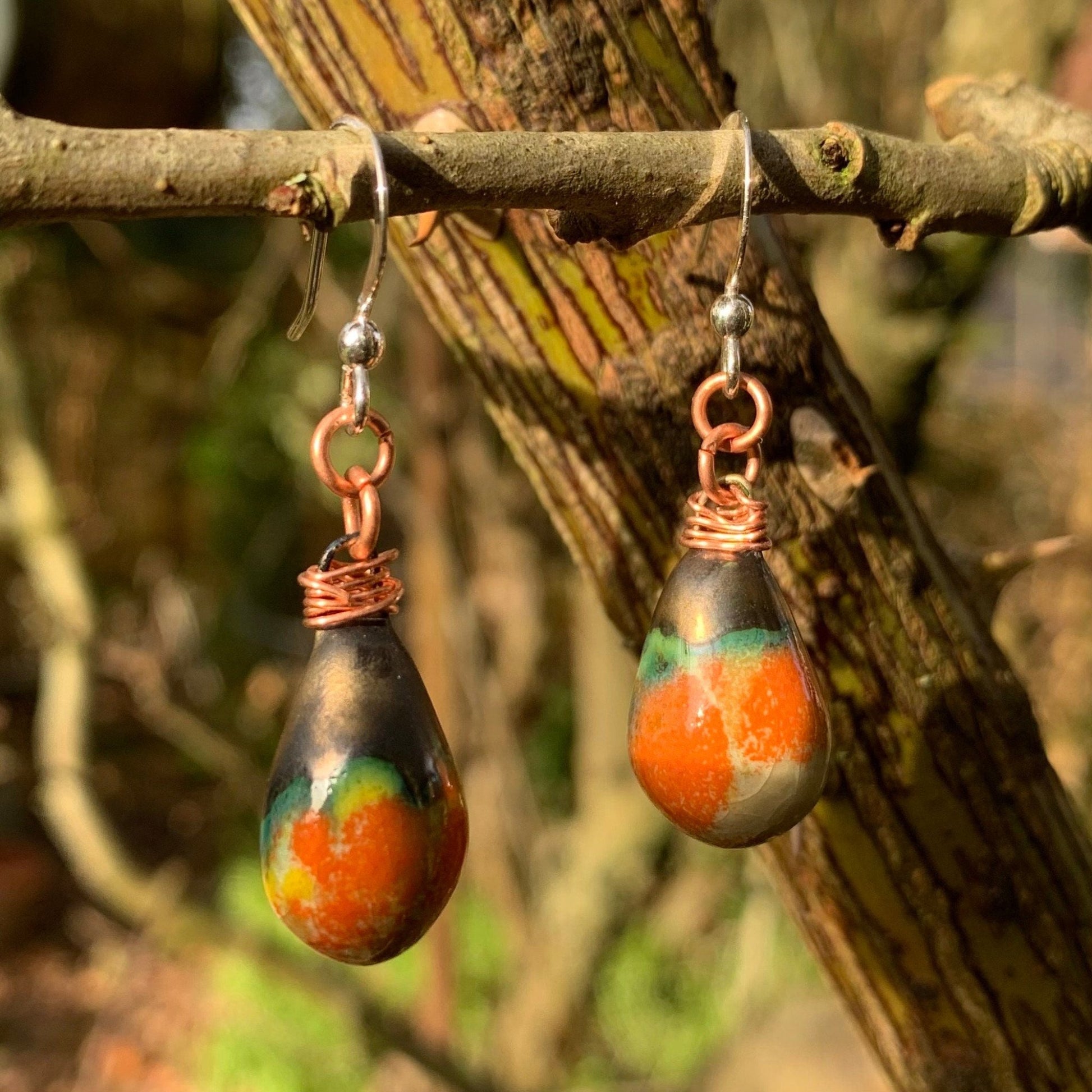 Pottery Orange Black Drop Earrings