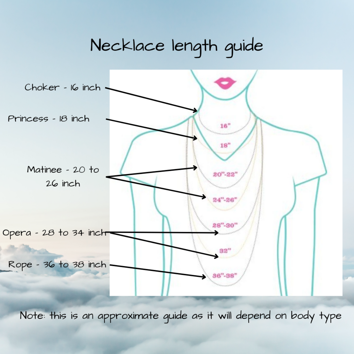 Necklace lengths for Silver Wave Jewellery